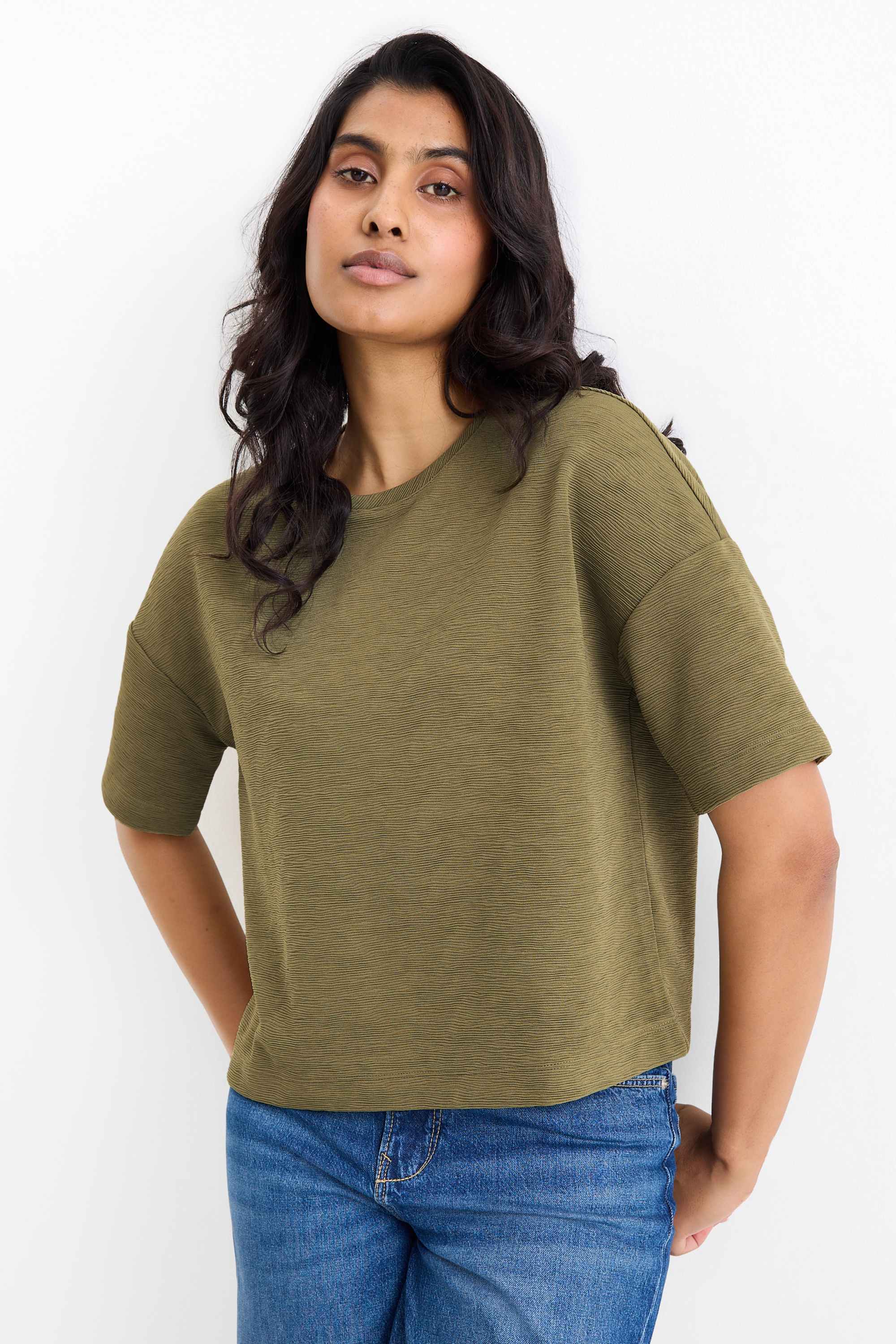T-shirt - regular fit - ribbed dark green