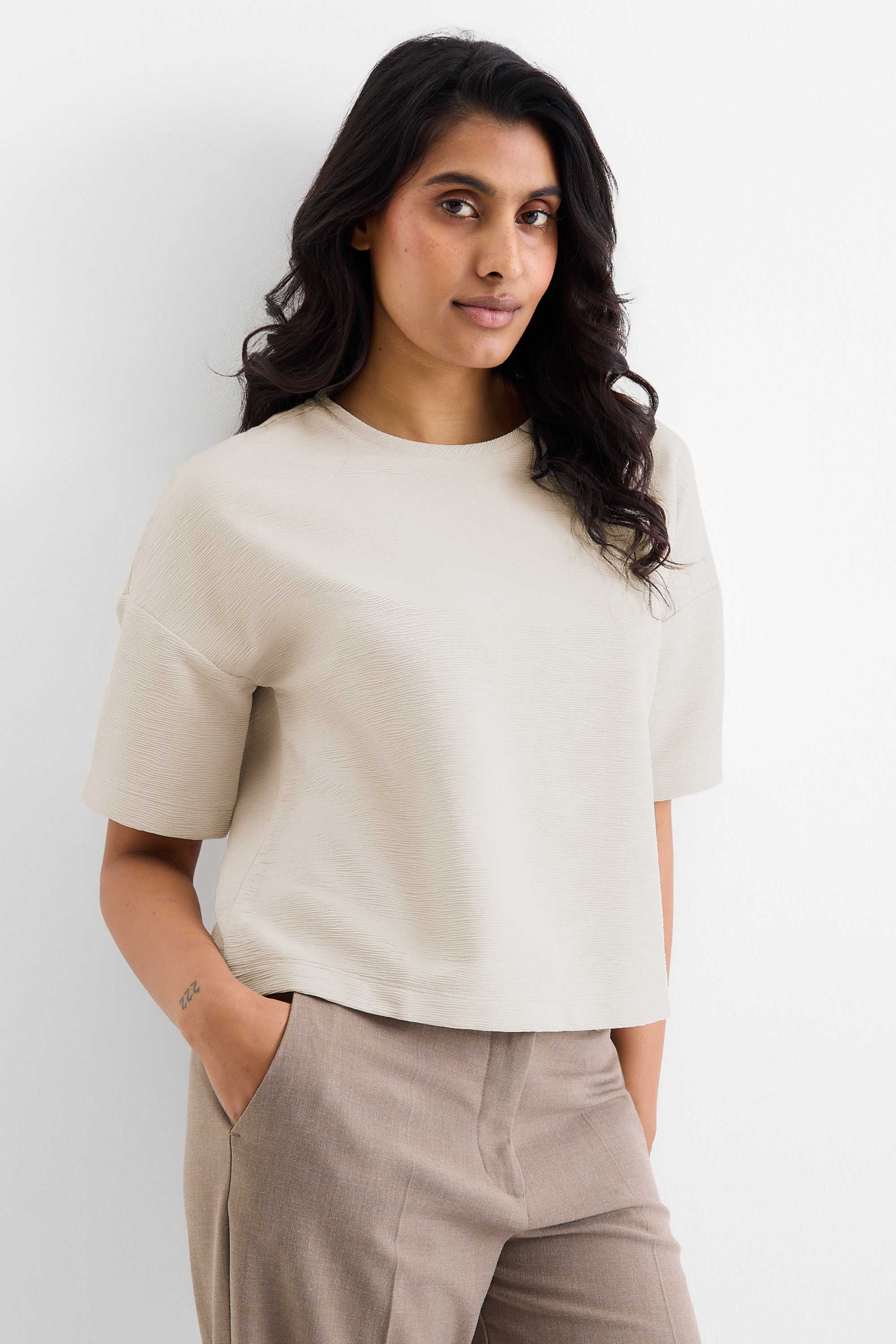 T-shirt - regular fit - ribbed light beige
