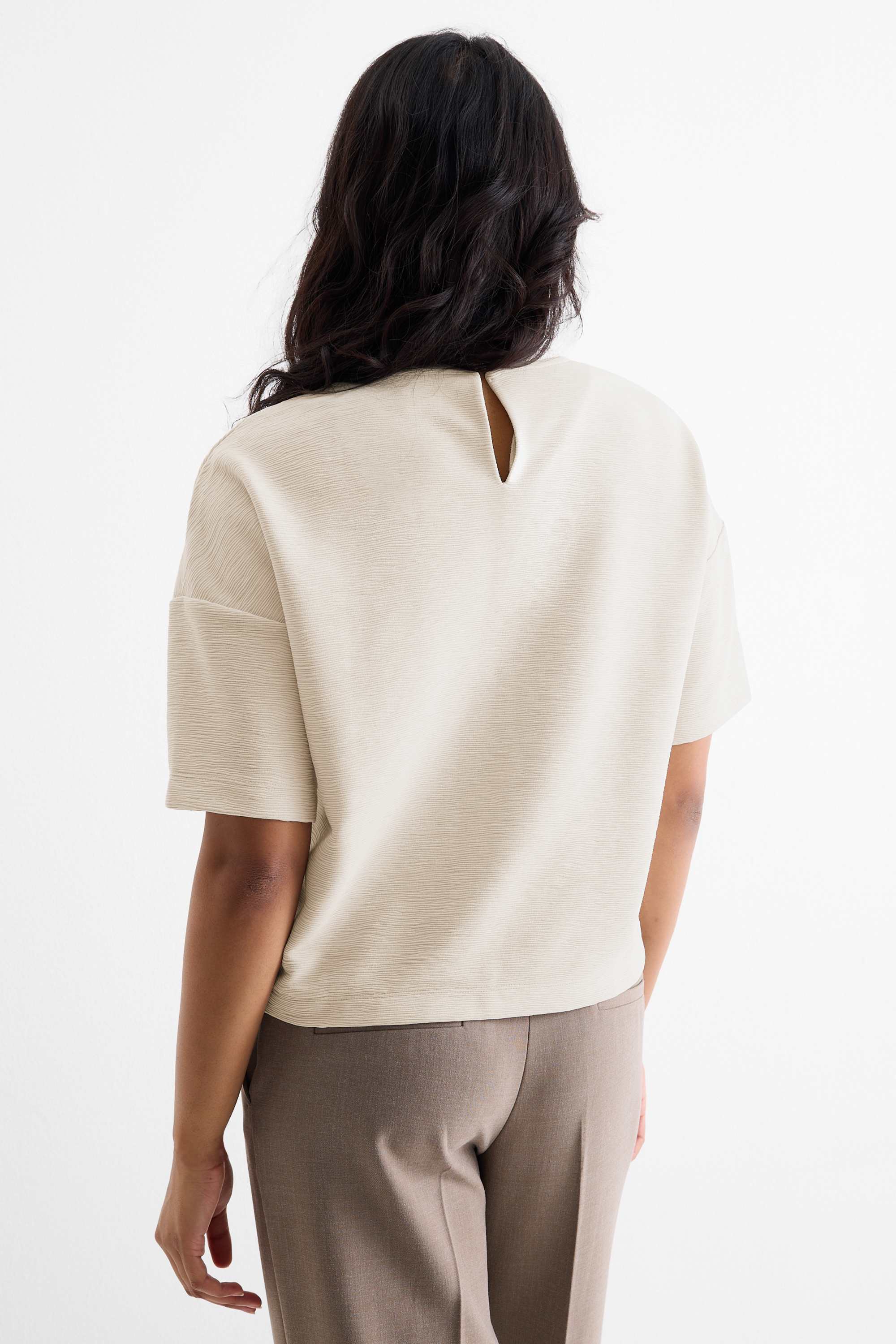 T-shirt - regular fit - ribbed light beige