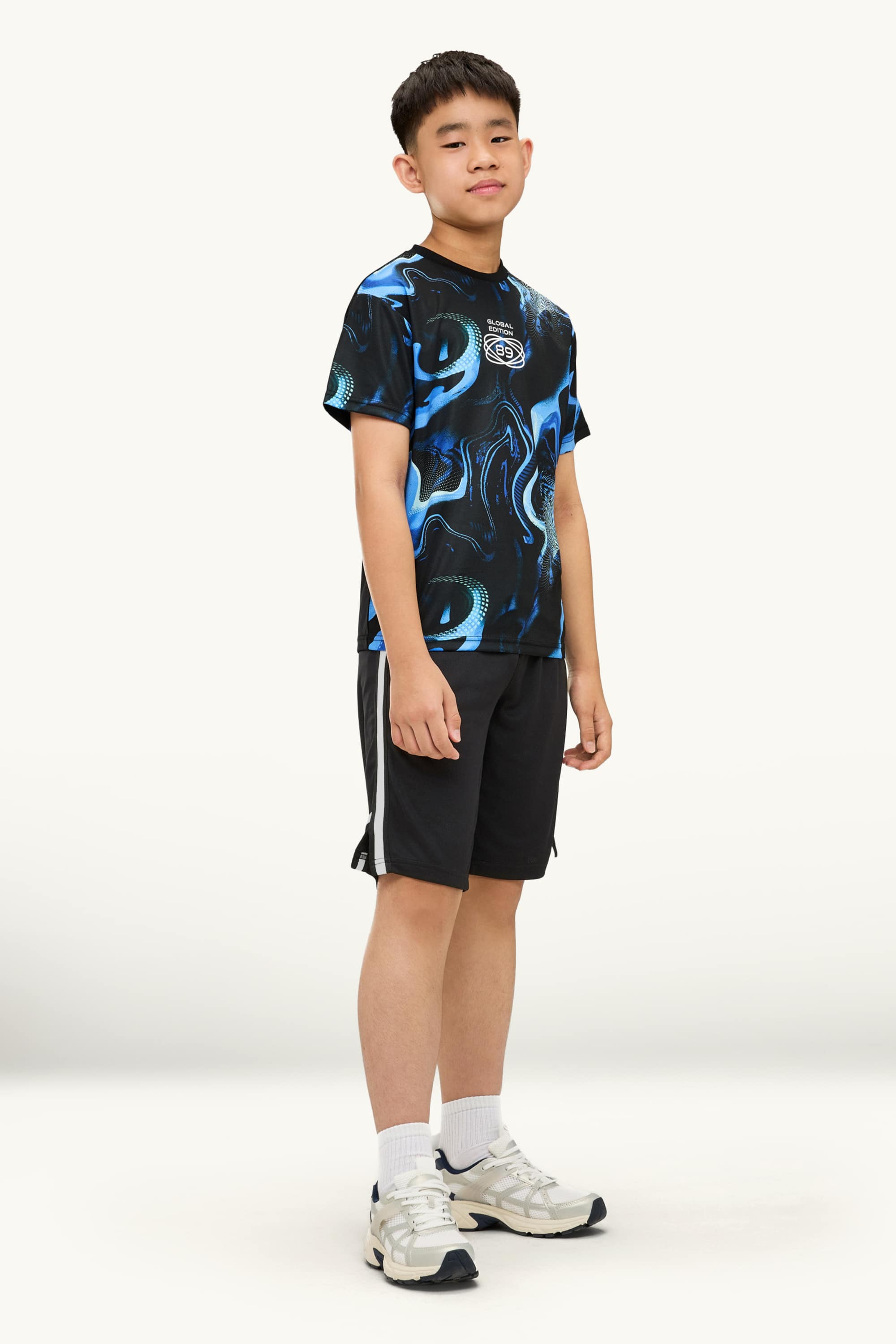 Set - short sleeve T-shirt and shorts - 2 piece blue / black