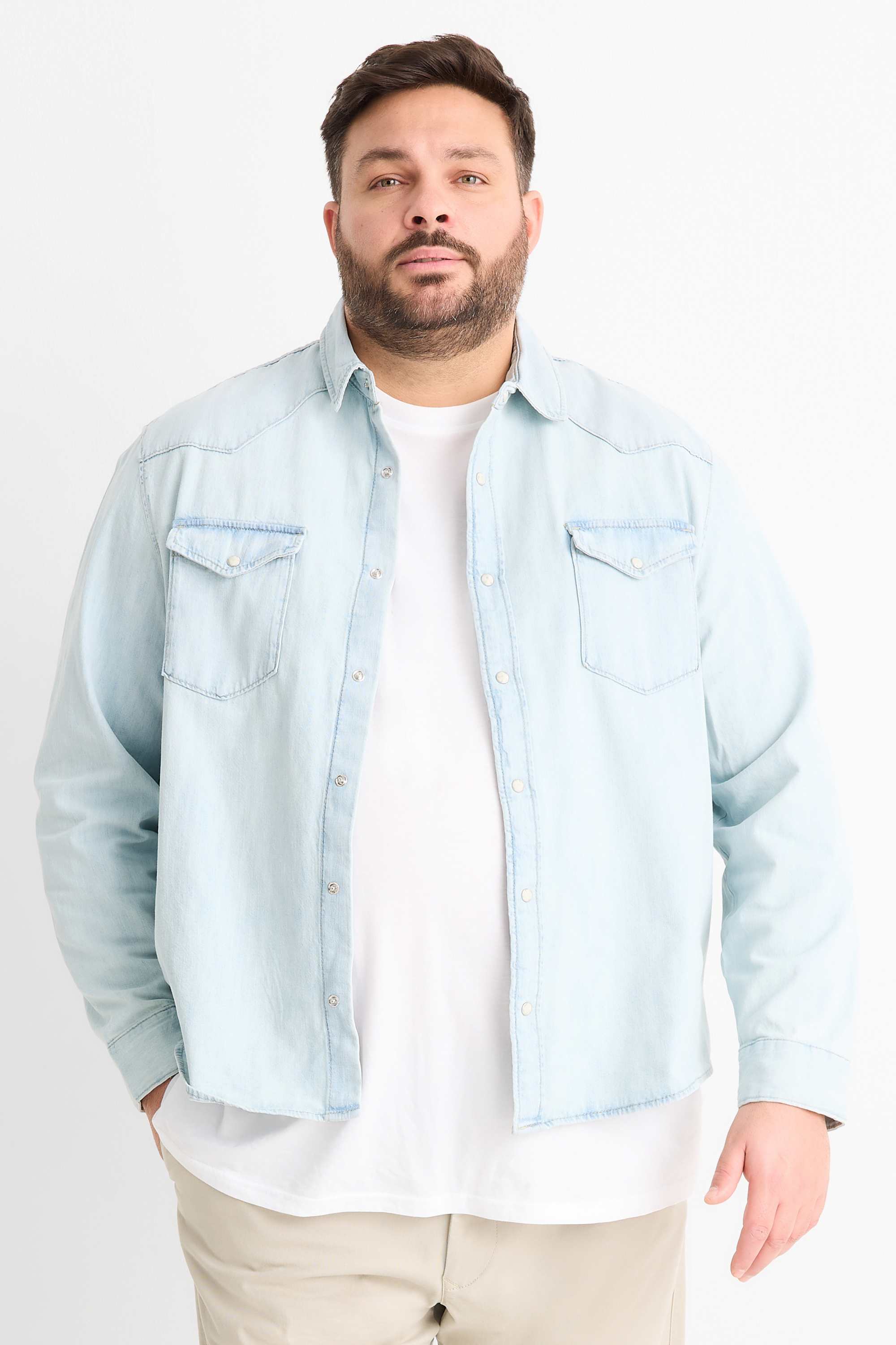 Denim shirt - regular fit - kent collar denim-light blue