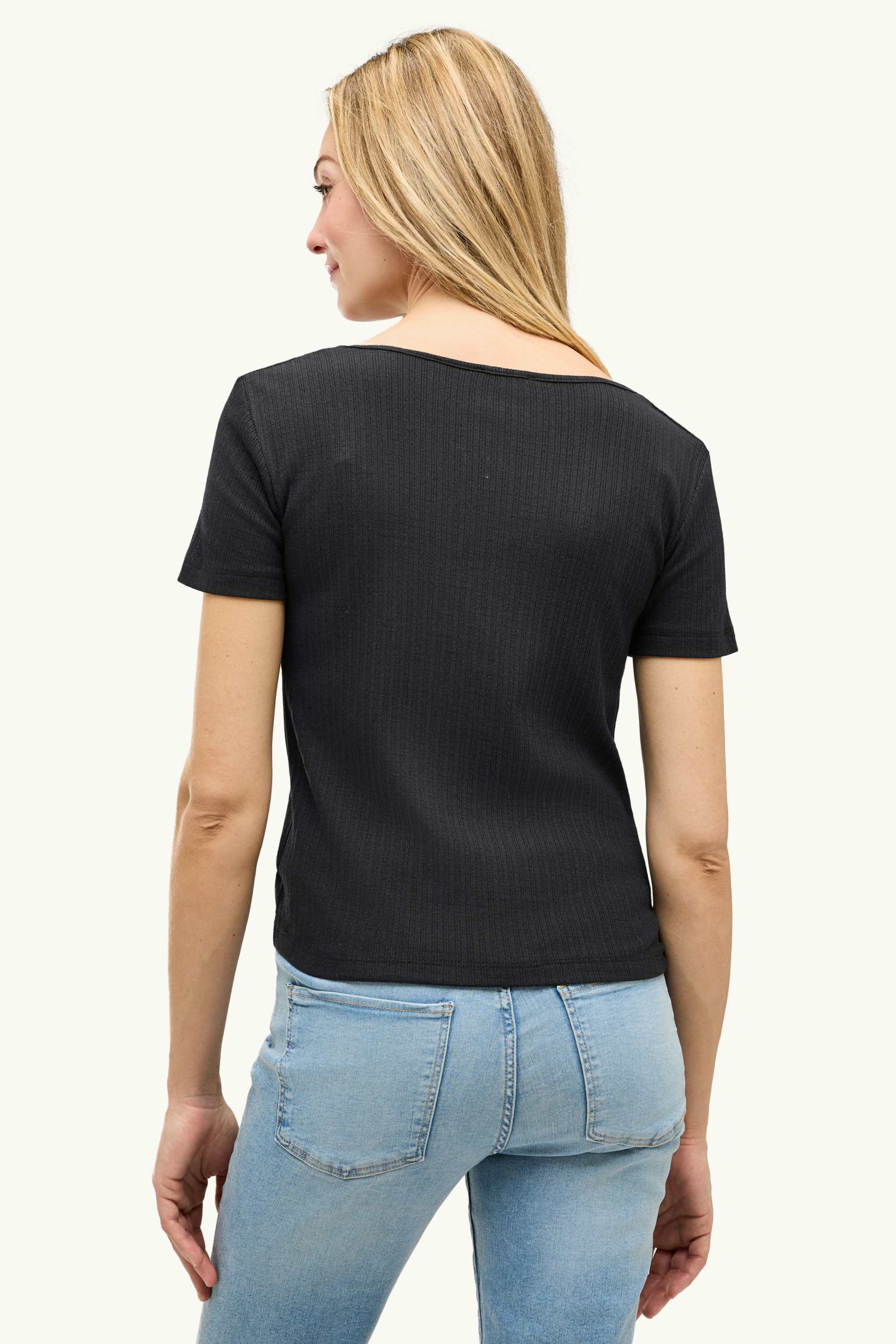 V-neck T-shirt - ribbed black