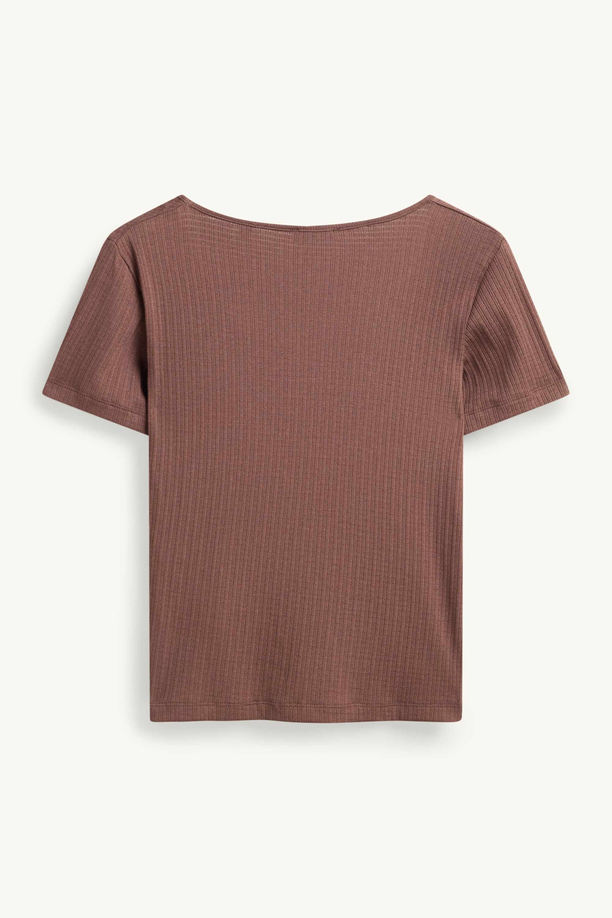 V-neck T-shirt - ribbed brown