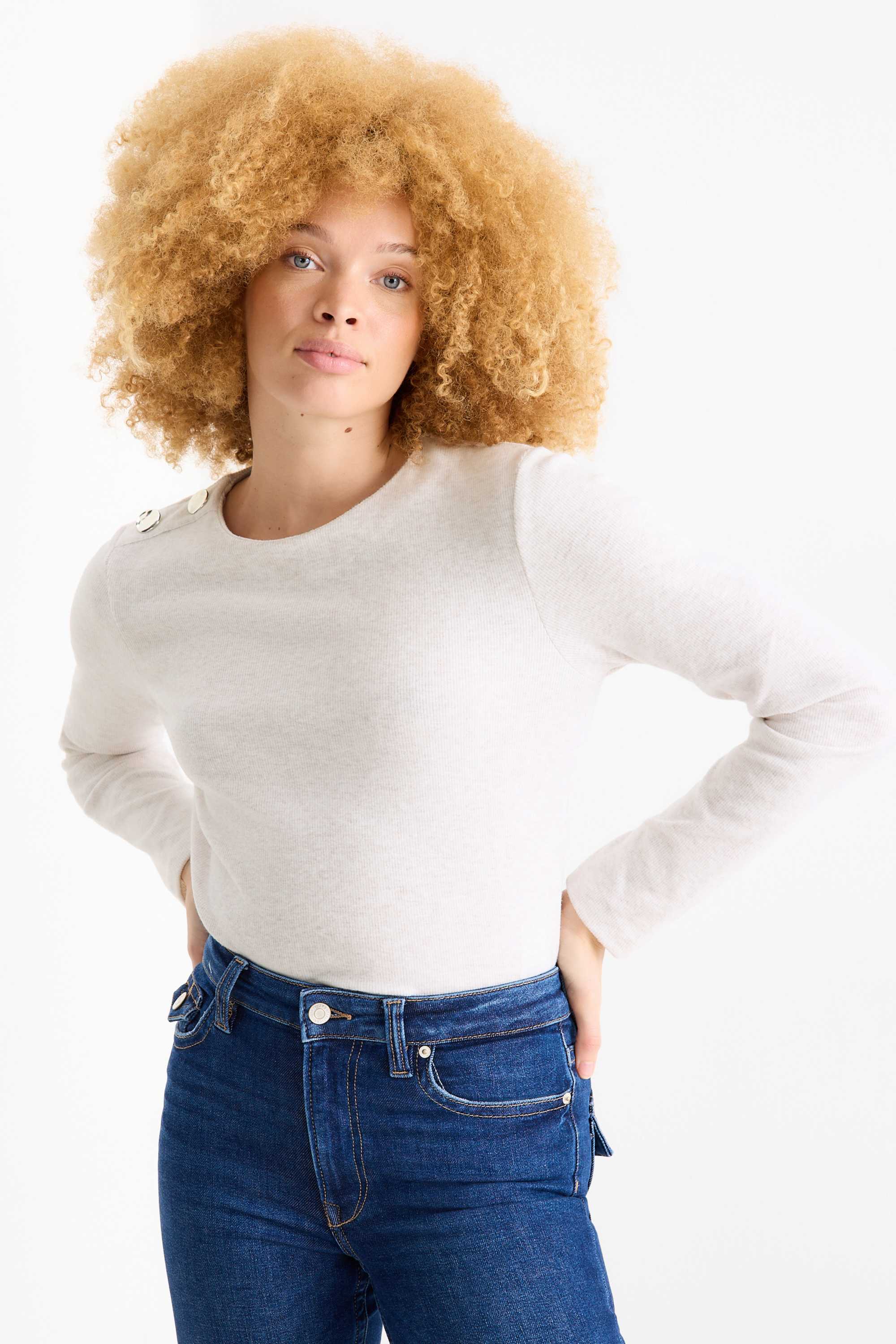 Sweatshirt - ribbed cremewhite