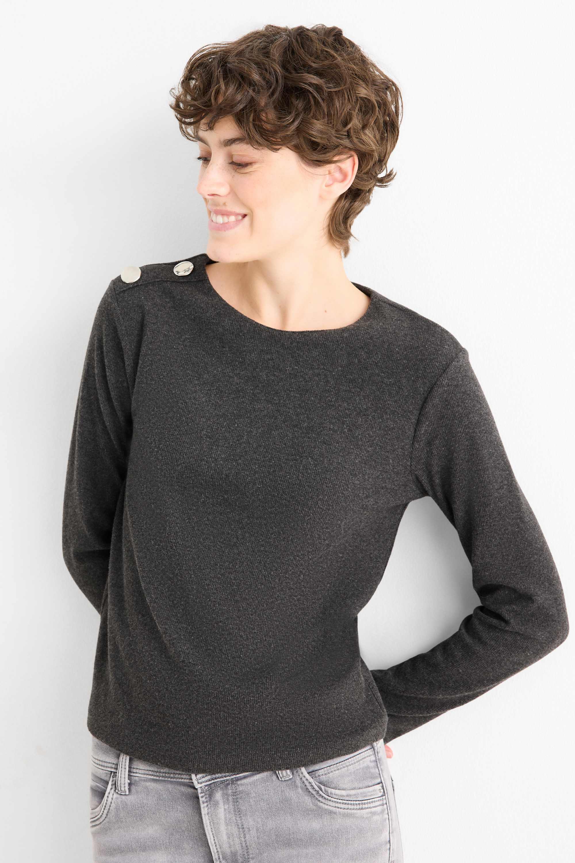 Sweatshirt - ribbed dark gray