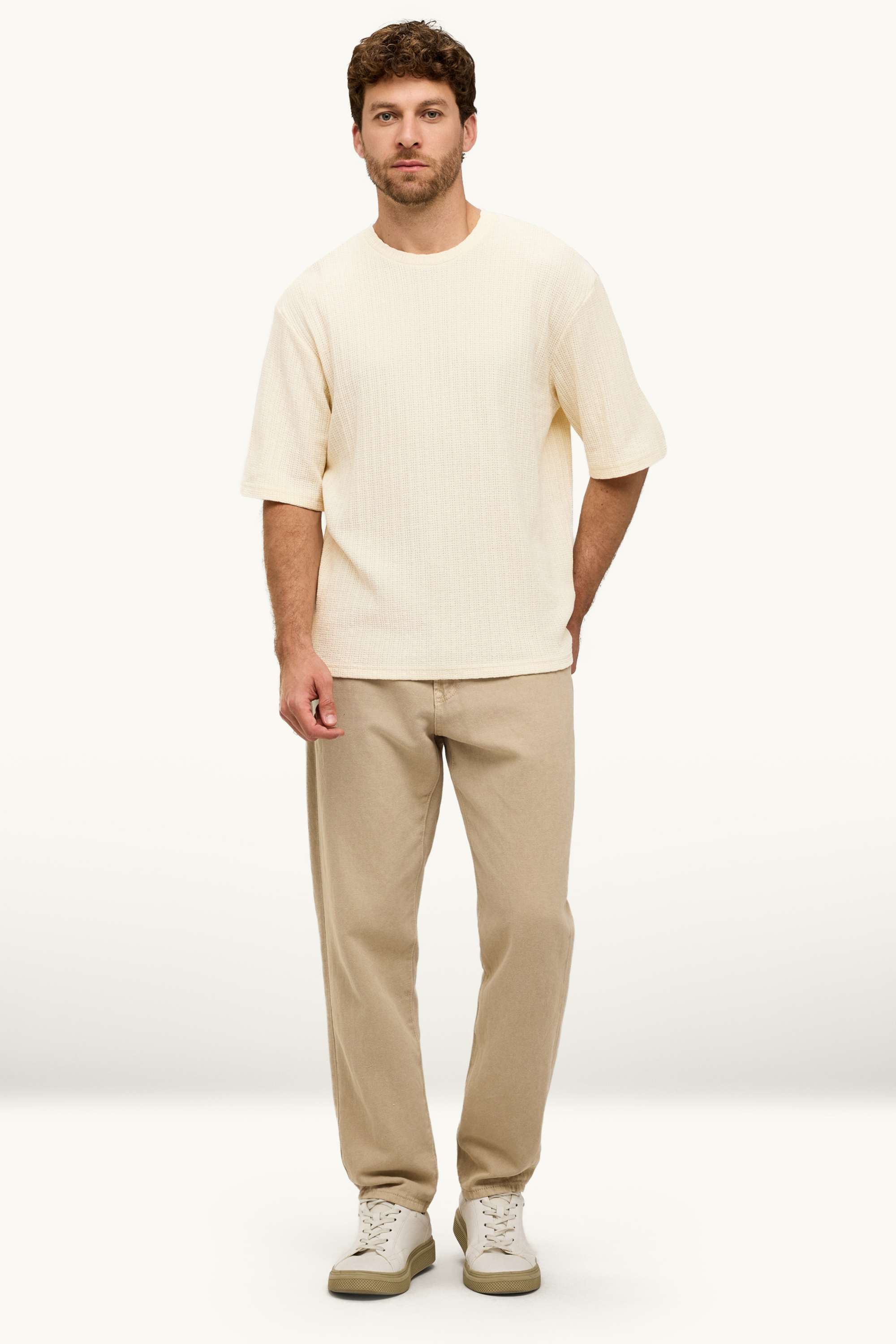 T-shirt - relaxed fit - textured creme