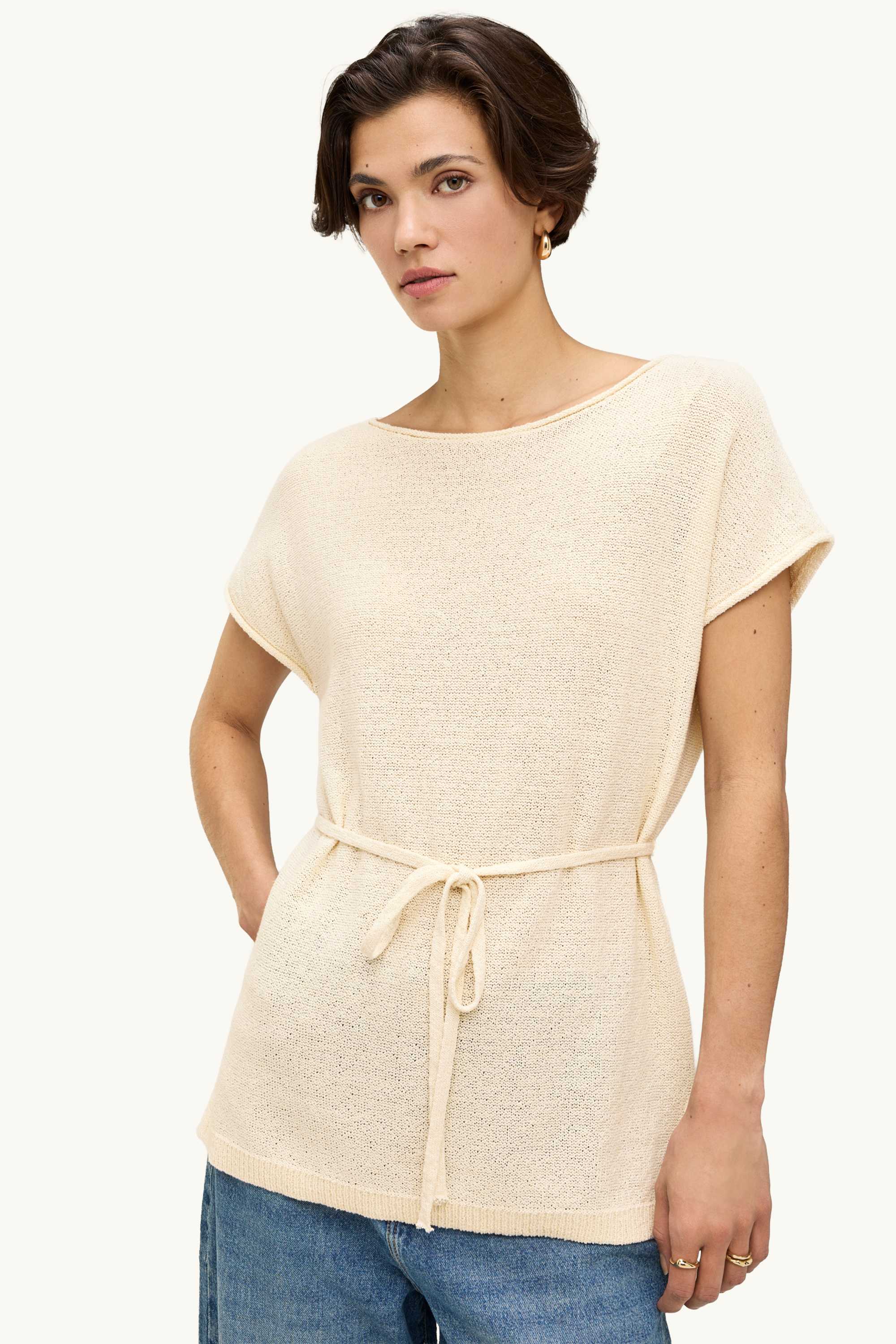 Knitted jumper - short sleeve creme