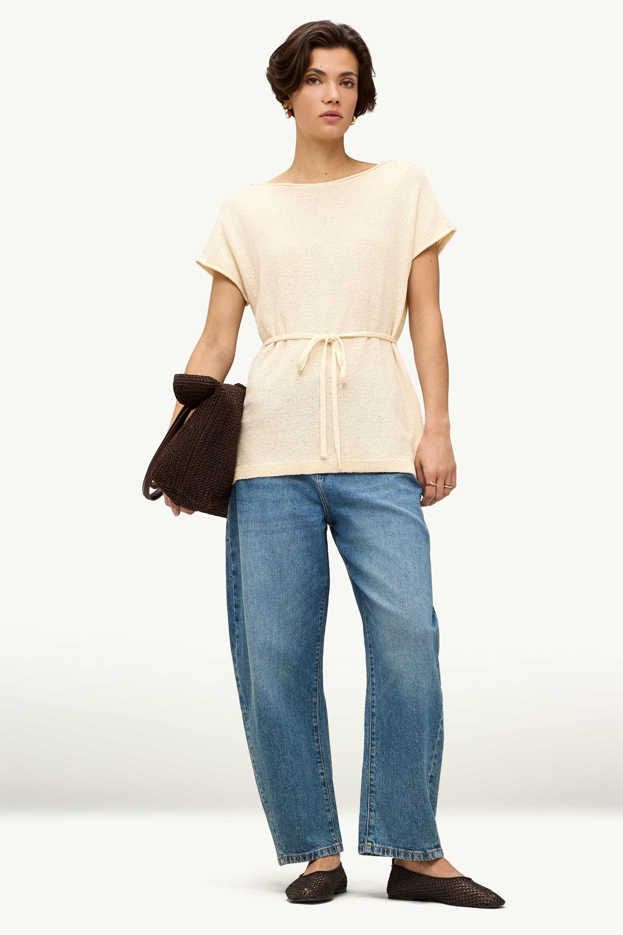 Knitted jumper - short sleeve creme