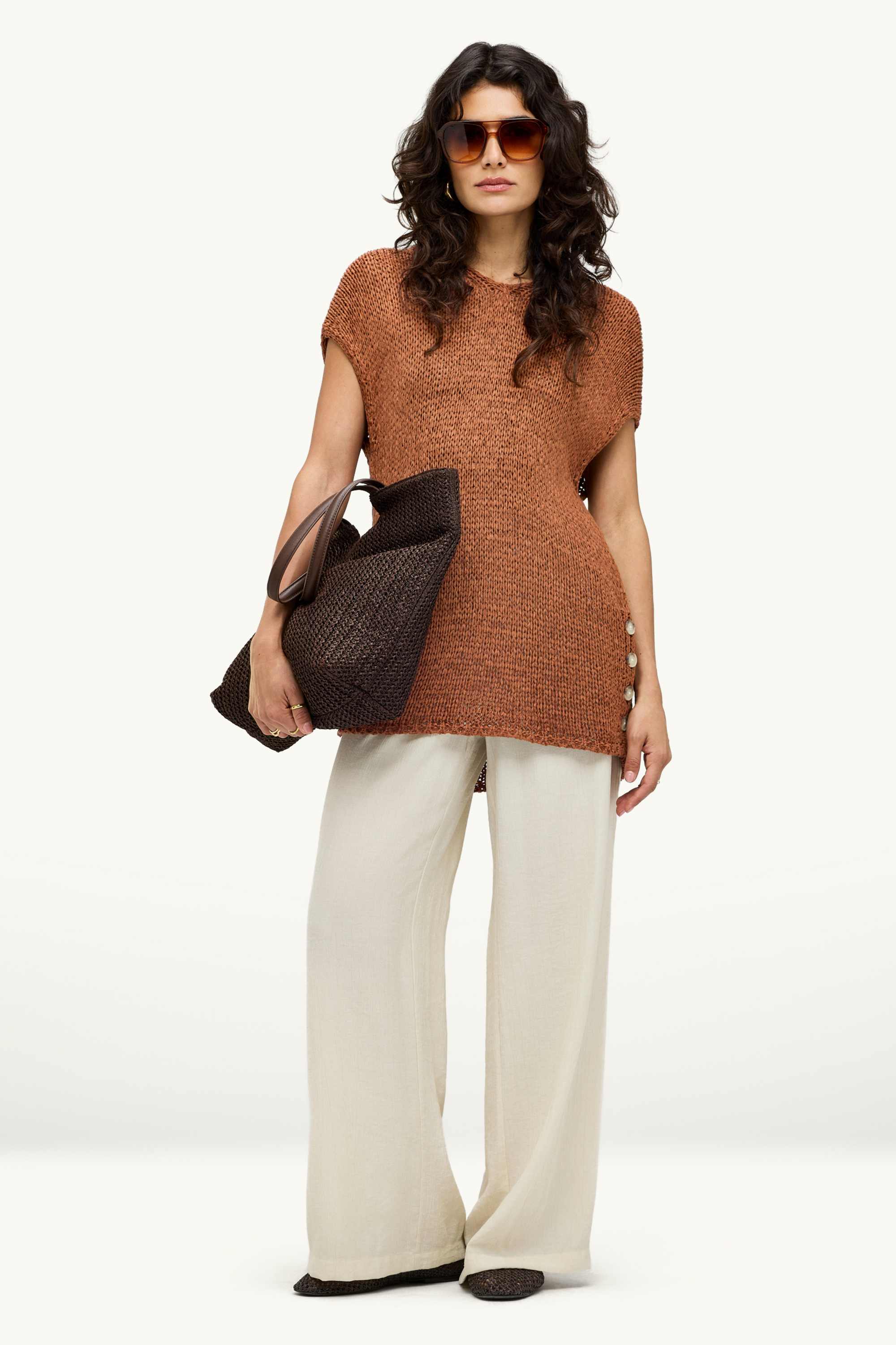 Knitted jumper - short sleeve terracotta