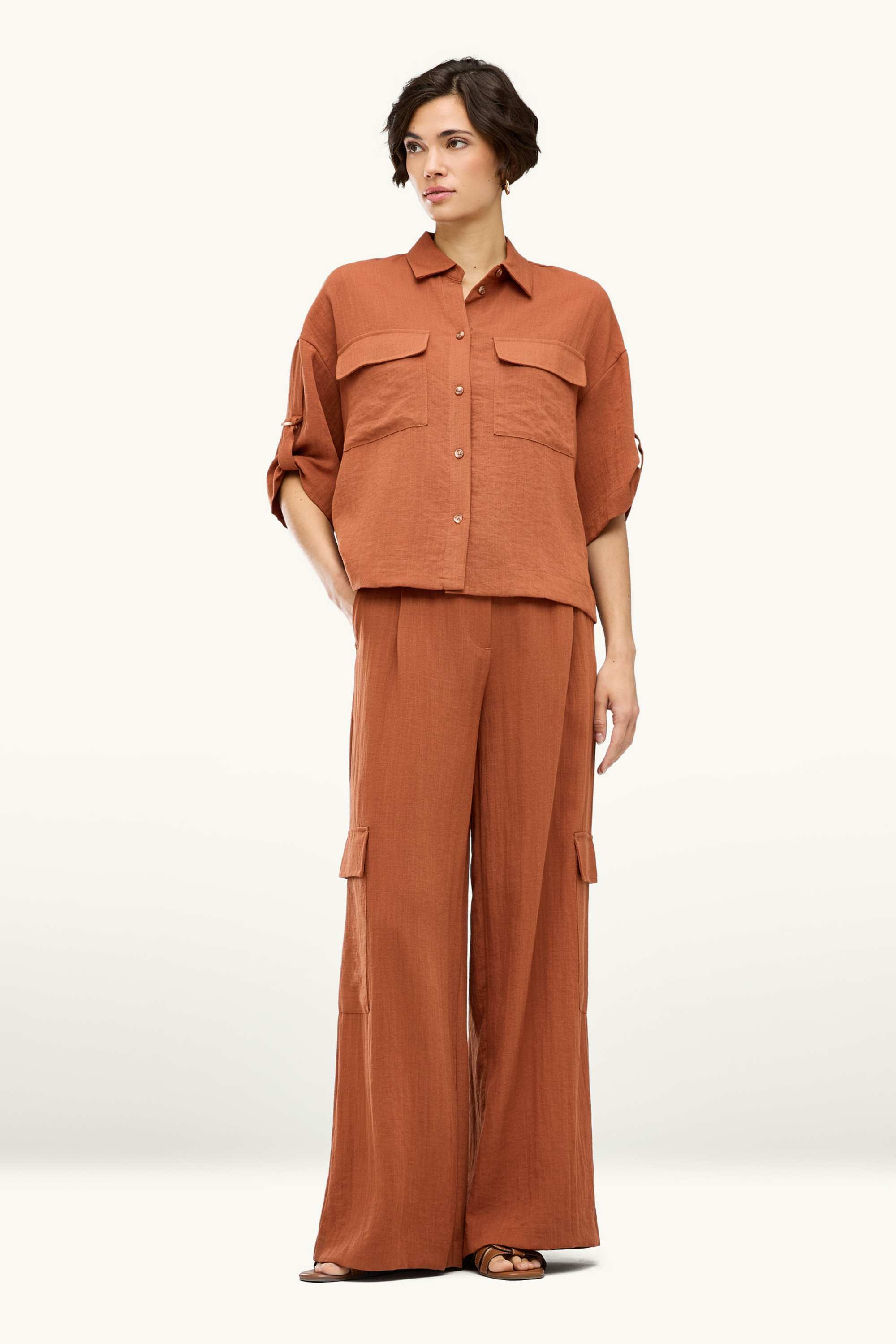 Cargo trousers - high waist - wide leg orange