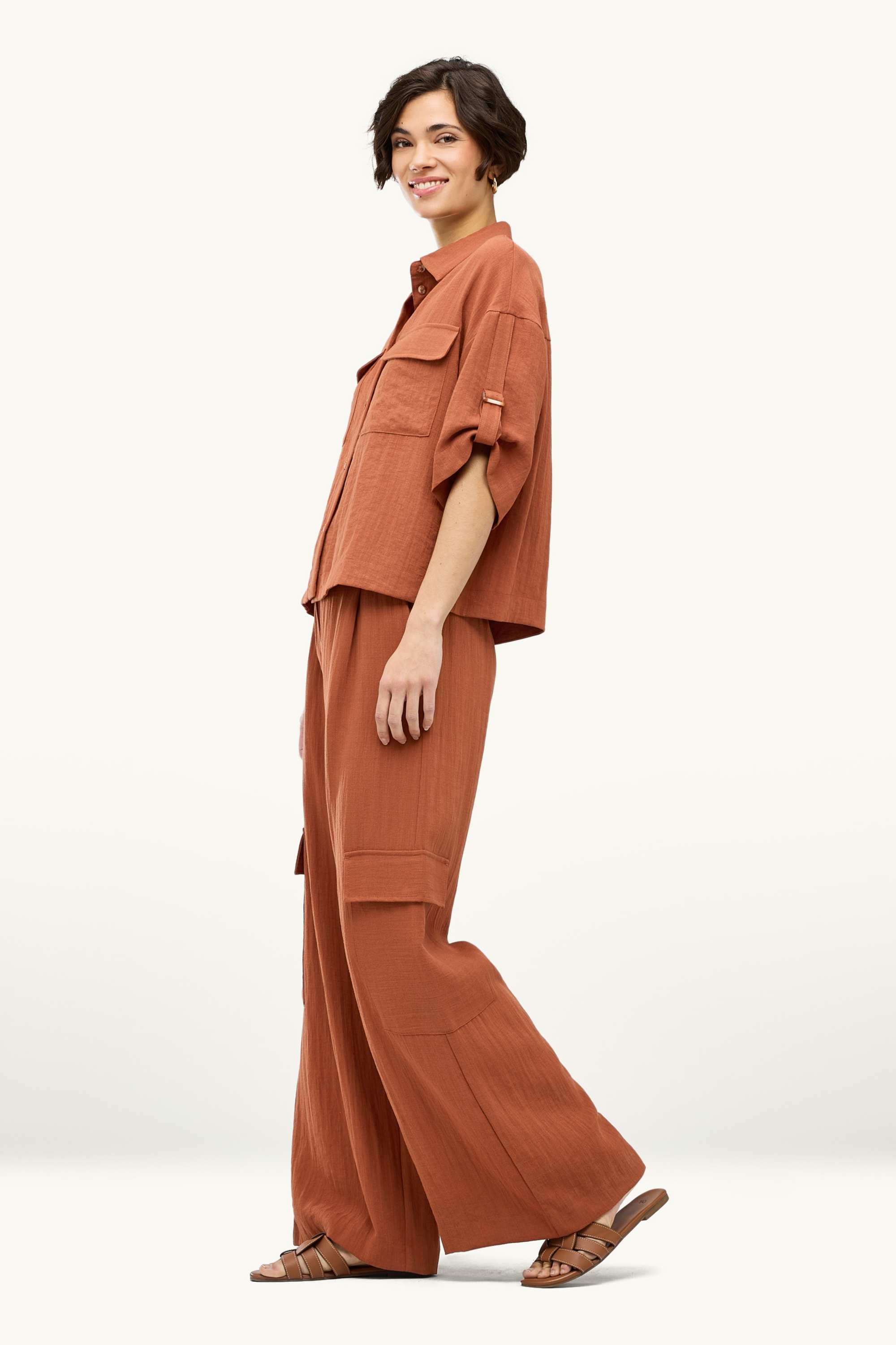 Cargo trousers - high waist - wide leg orange