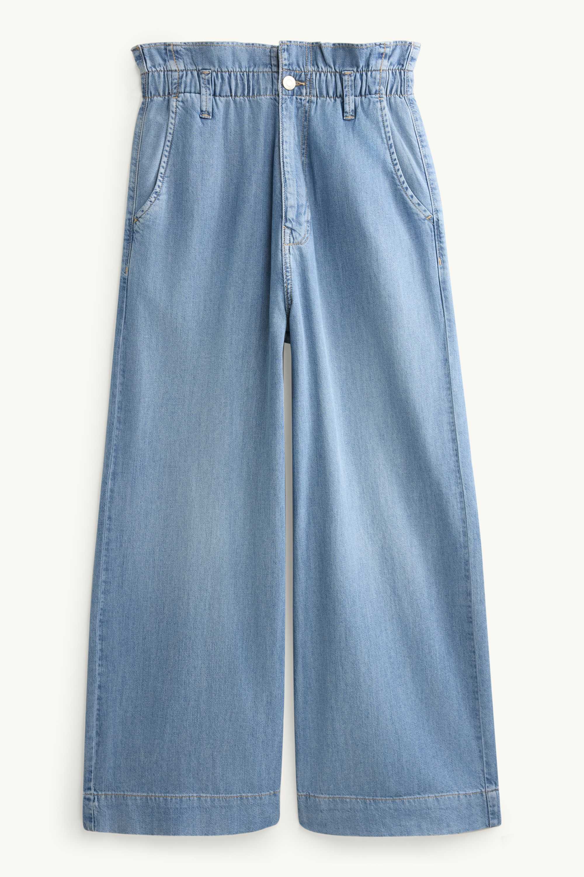 Cropped wide leg jeans - high waist blue denim