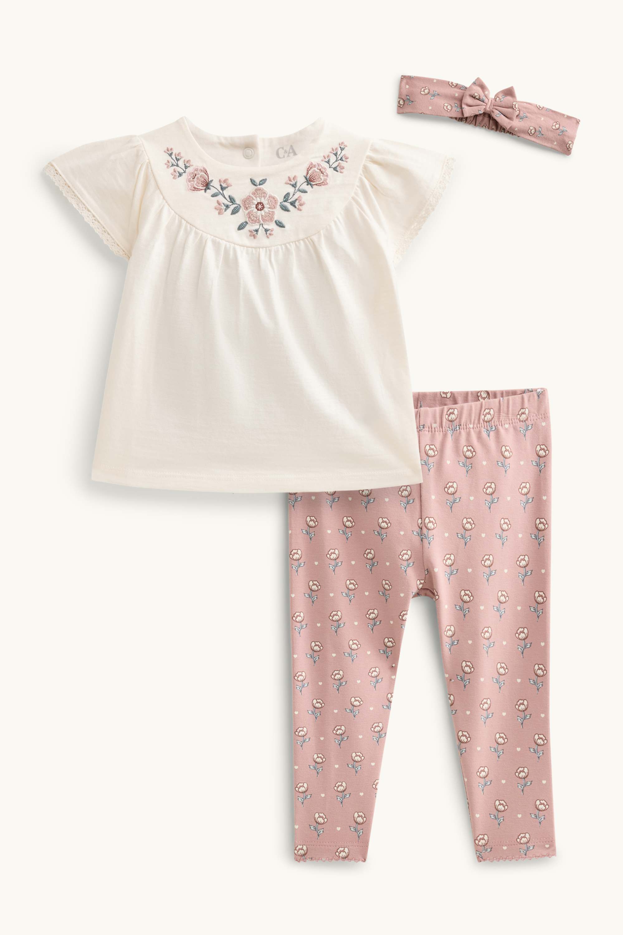 Floral - baby outfit - 3 piece white / rose