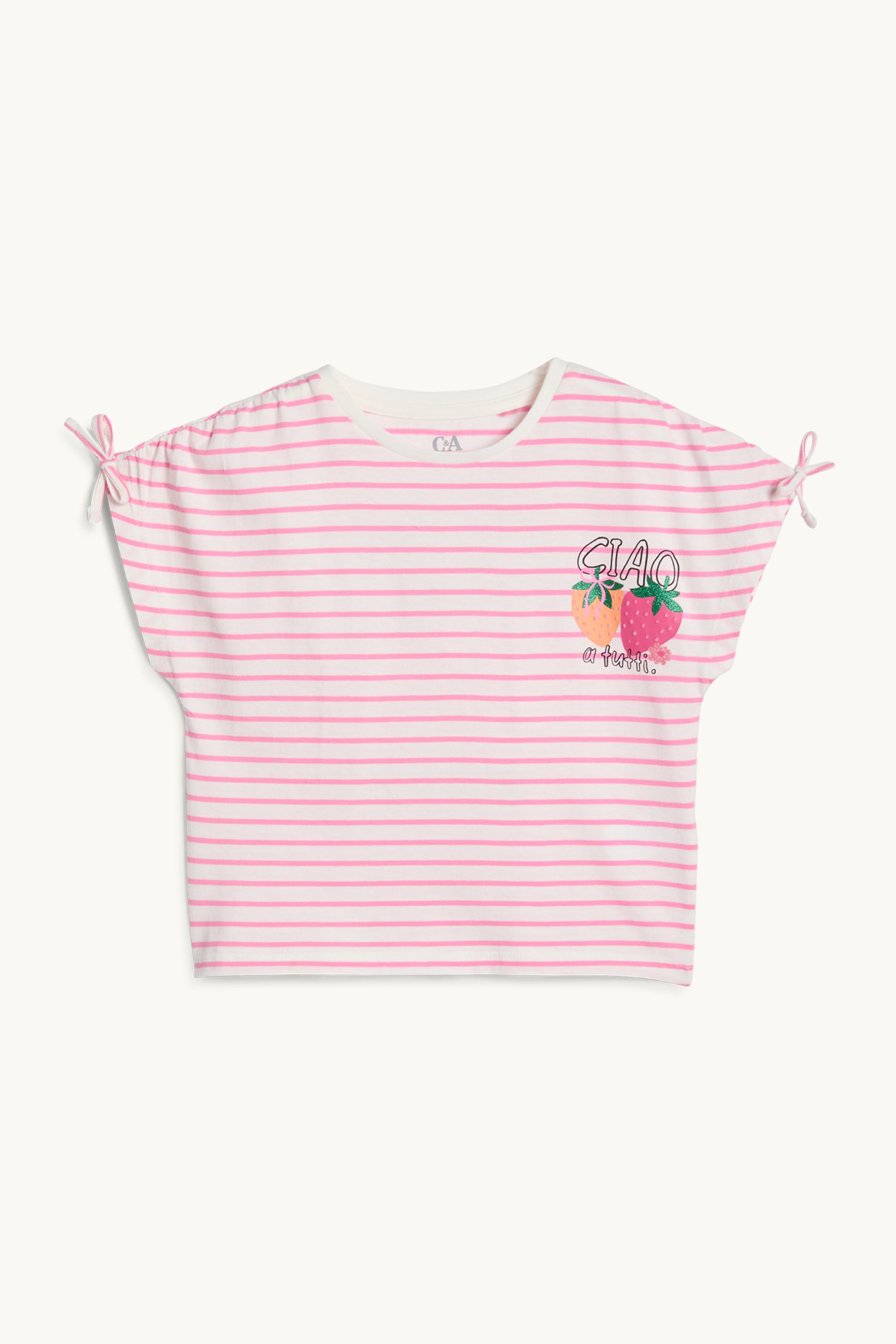 Strawberries - short sleeve T-shirt - striped - shiny white / rose