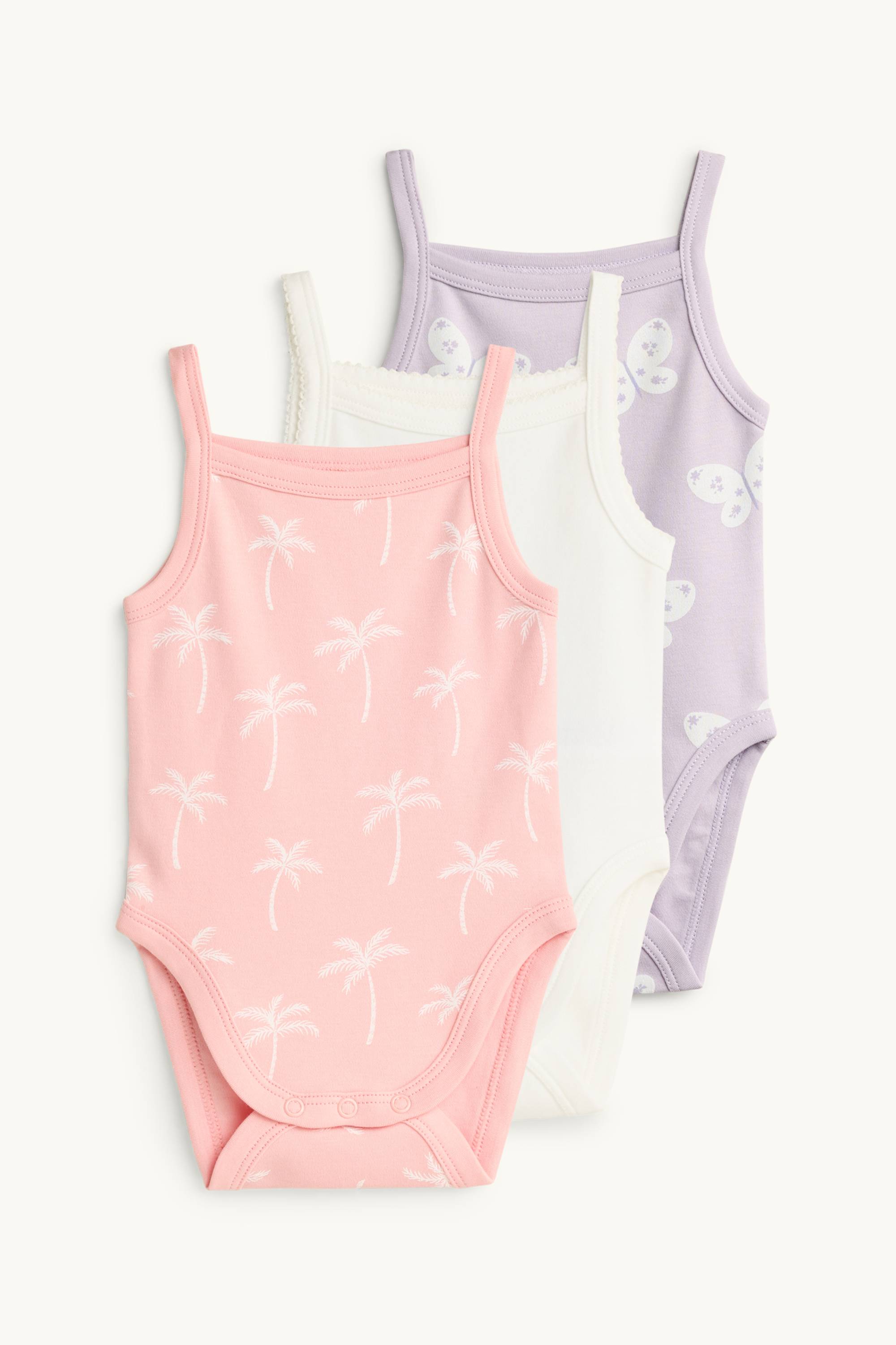 Multipack of 3 - palms and butterflies - baby bodysuit white / rose