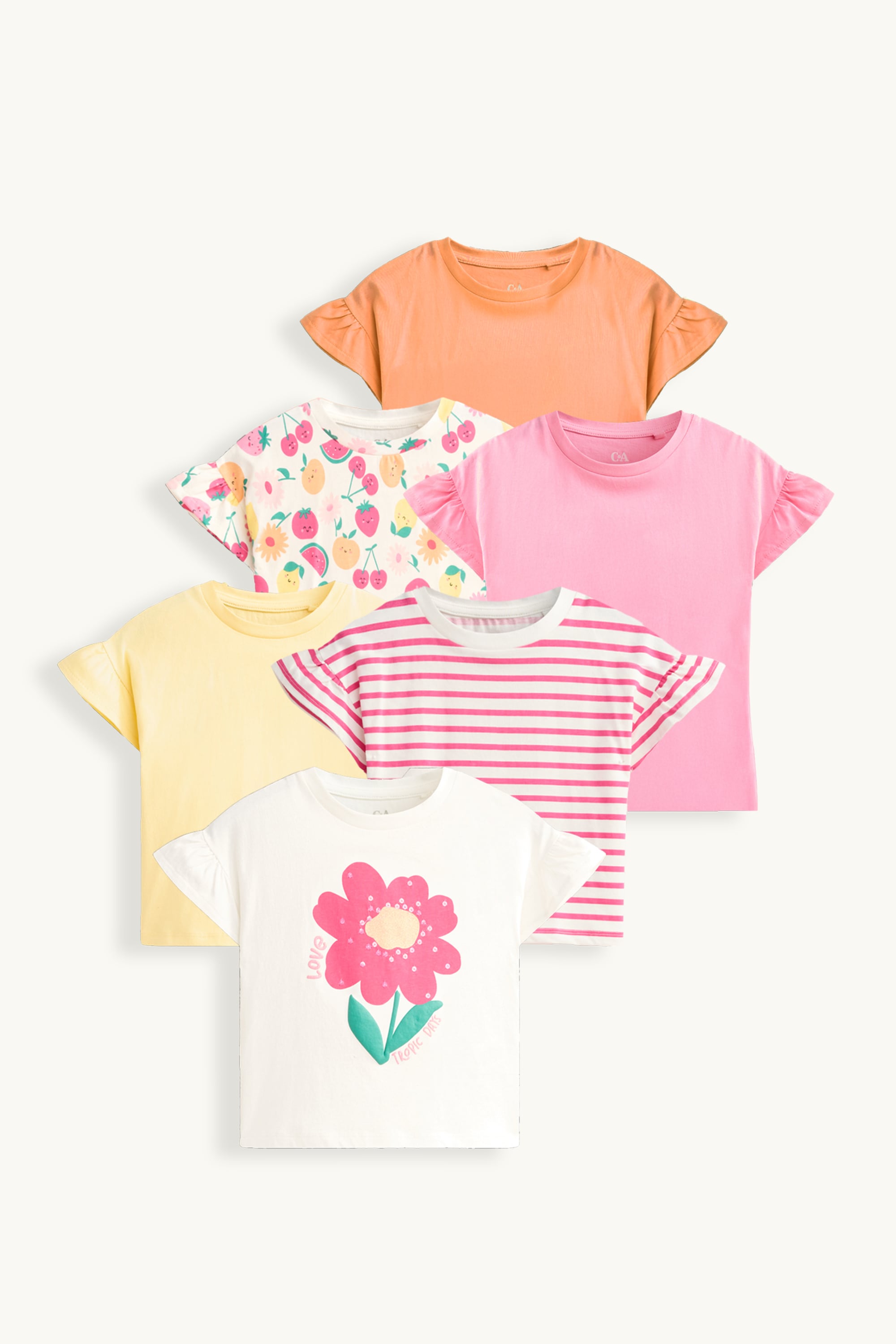 Multipack of 6 - fruit and flowers - short sleeve T-shirt white