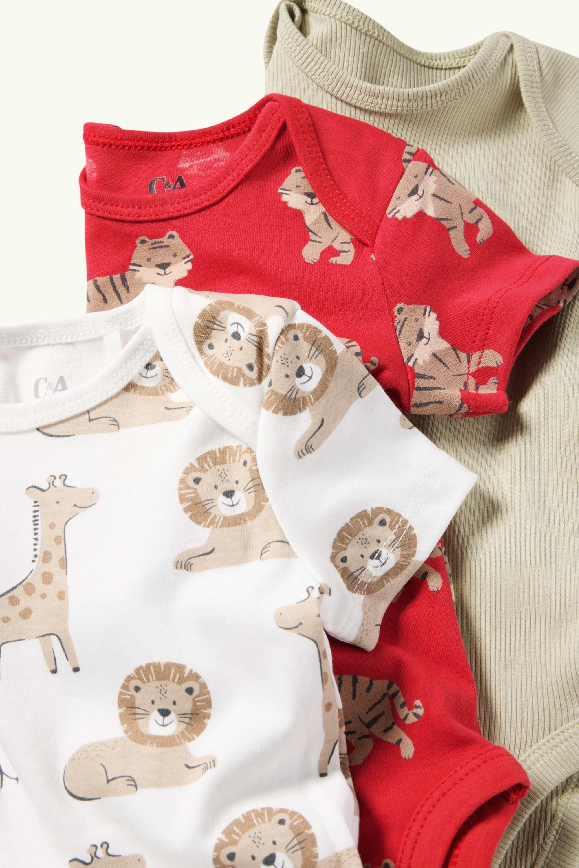 Multipack of 3 - giraffe, lion and tiger - baby bodysuit white / red