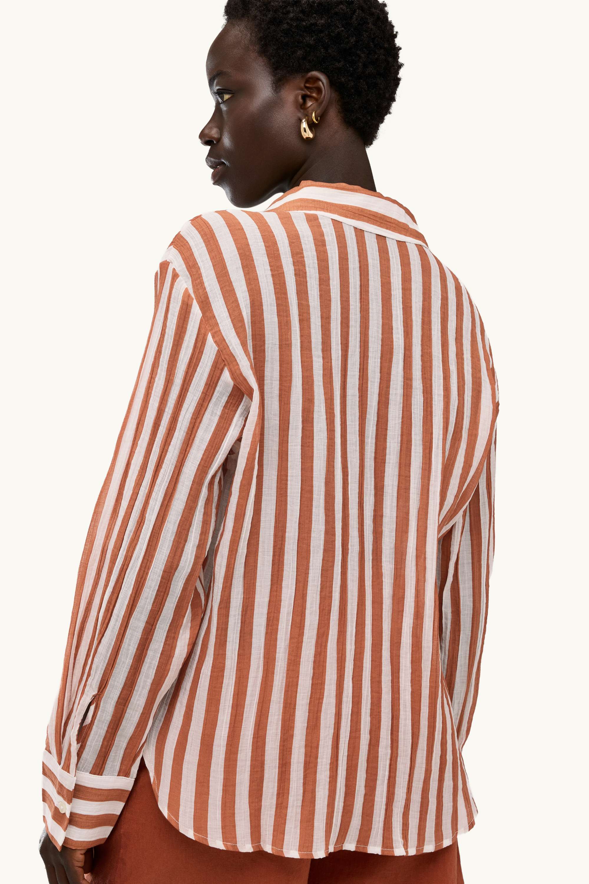 V-neck blouse - striped - textured light brown