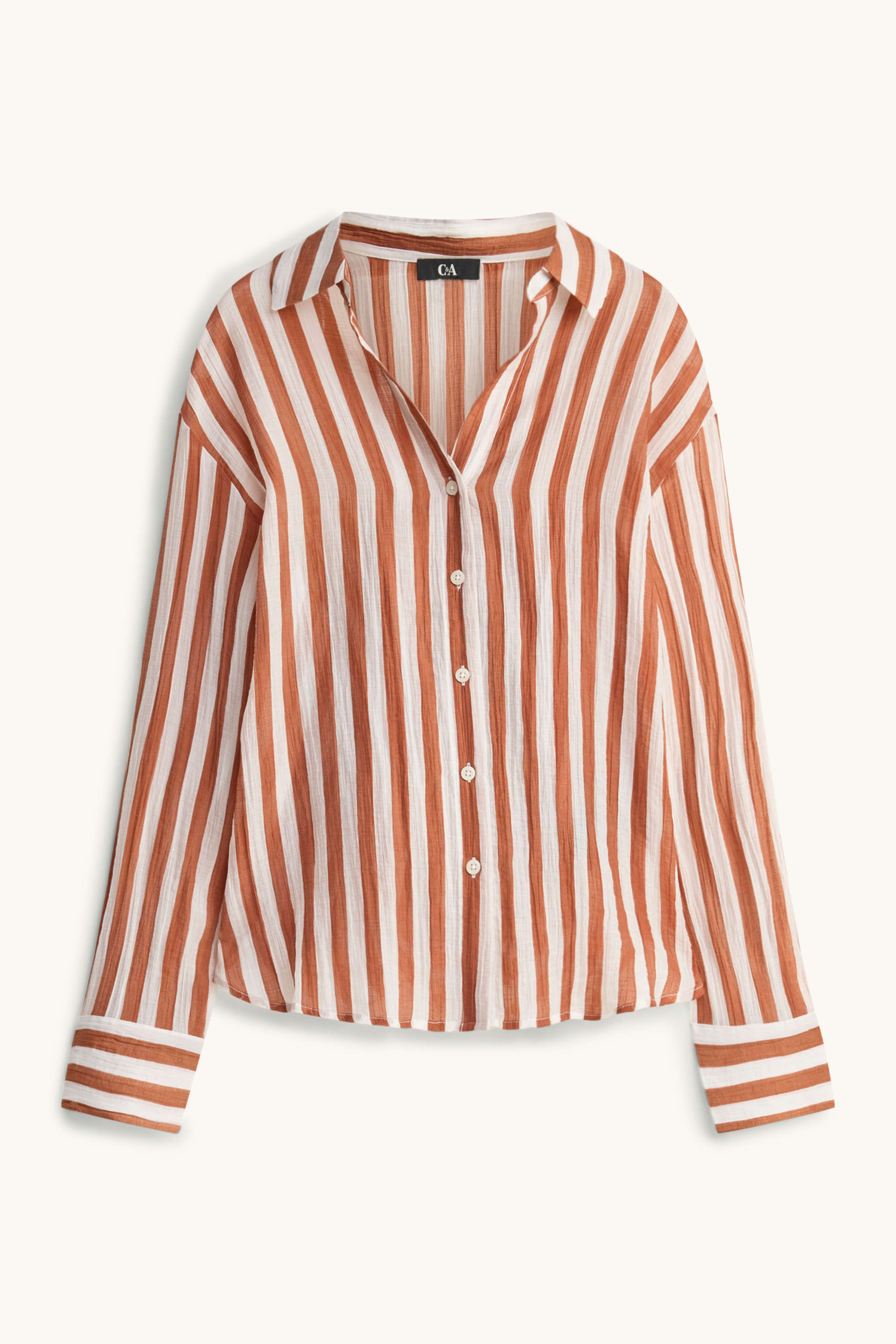 V-neck blouse - striped - textured light brown