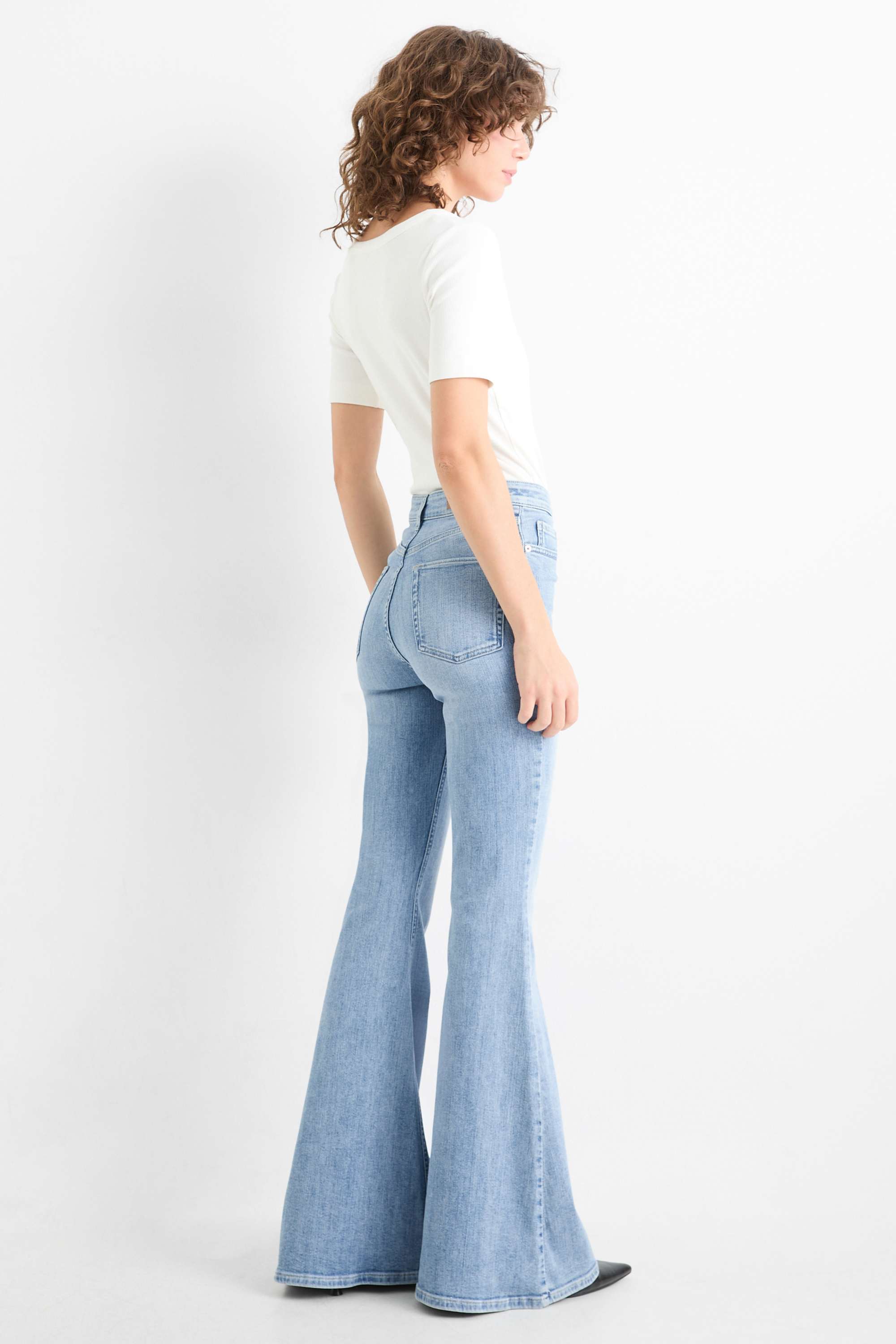 Flared jeans - high waist denim-light blue