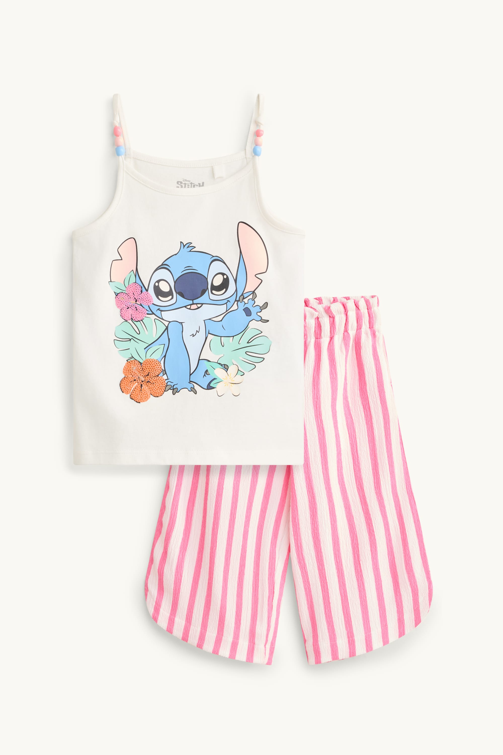 Lilo & Stitch - set - top and shorts - 2 piece - striped white / pink