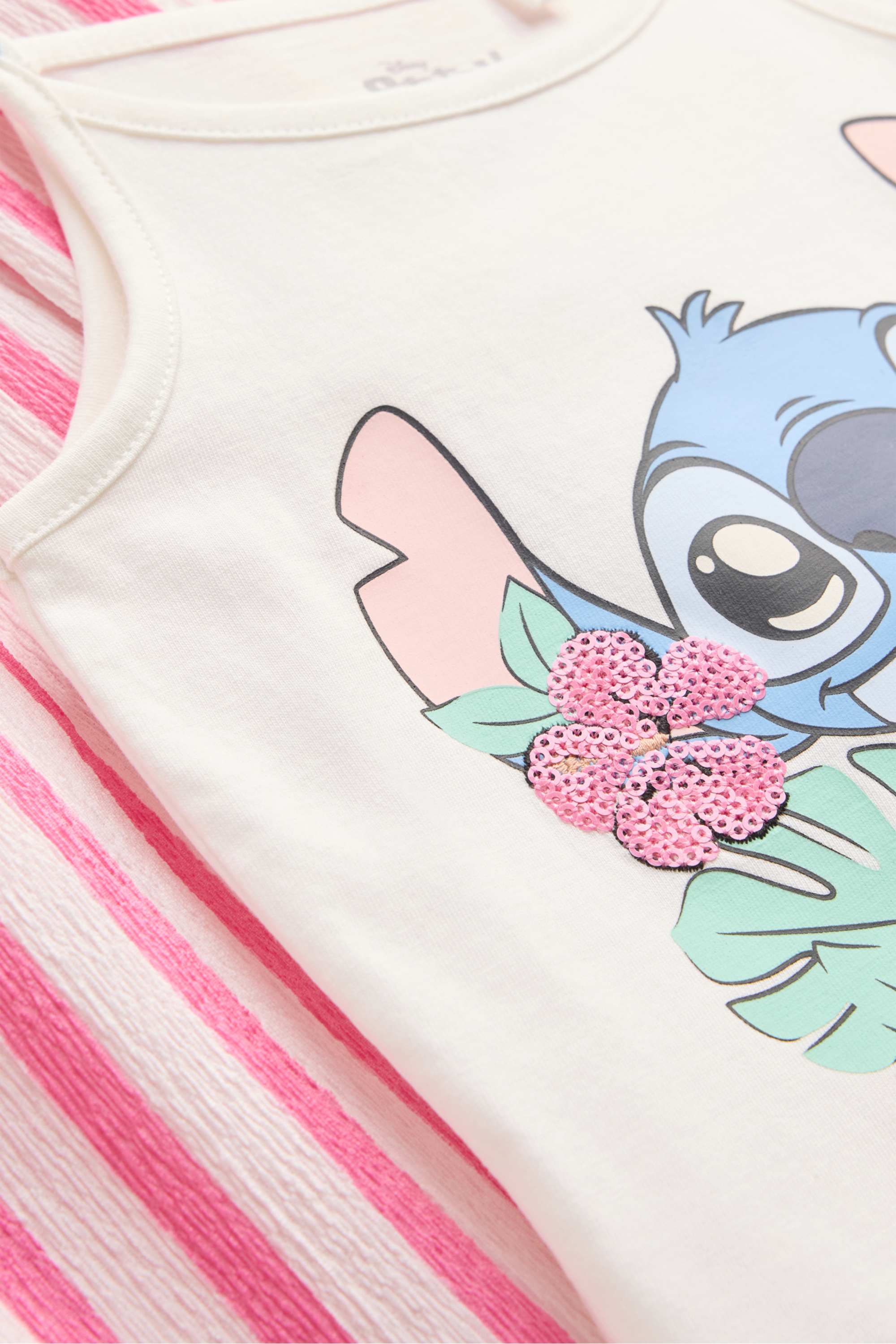 Lilo & Stitch - set - top and shorts - 2 piece - striped white / pink