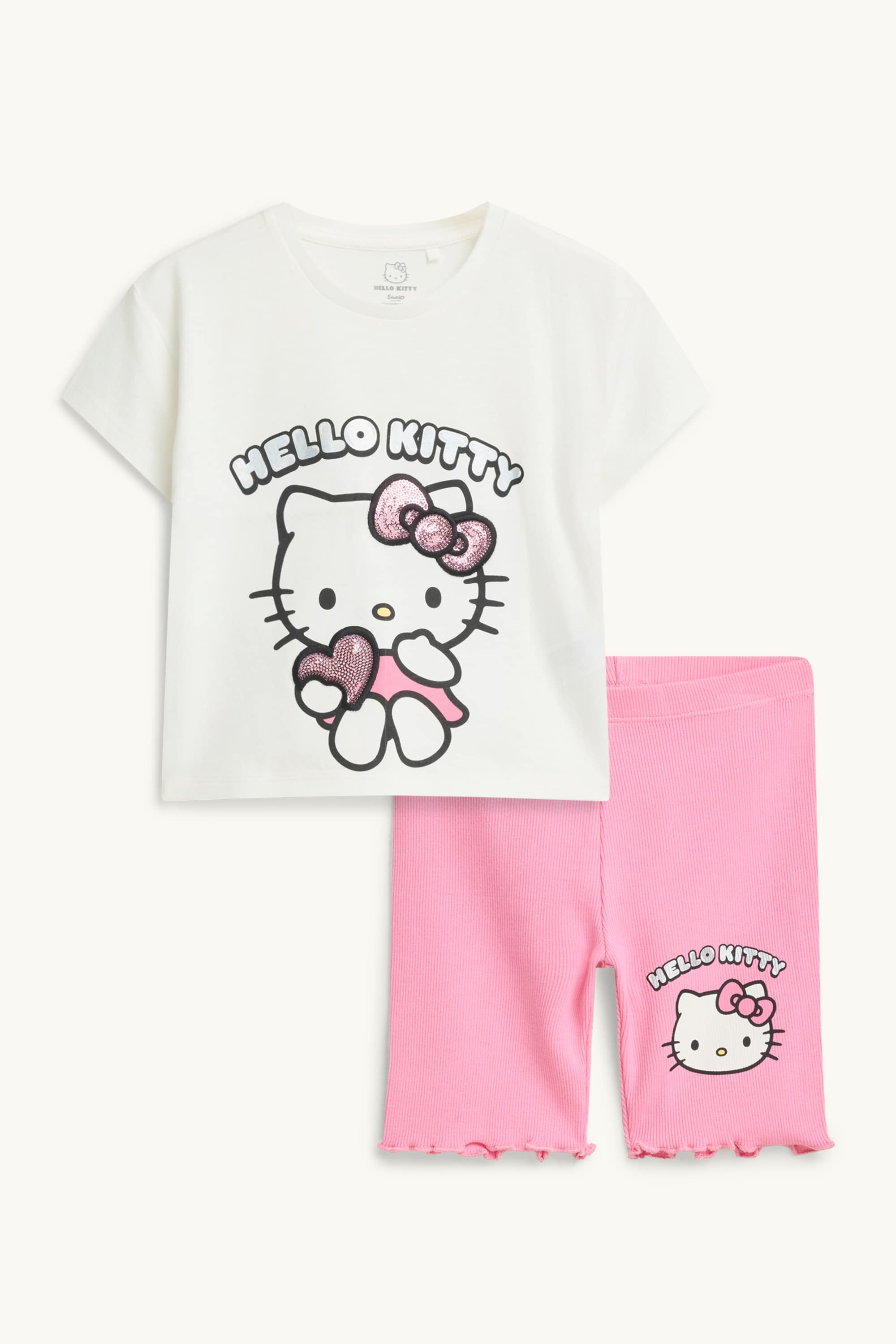 Hello Kitty - set - short sleeve T-shirt and cycling shorts - 2 piece white / rose