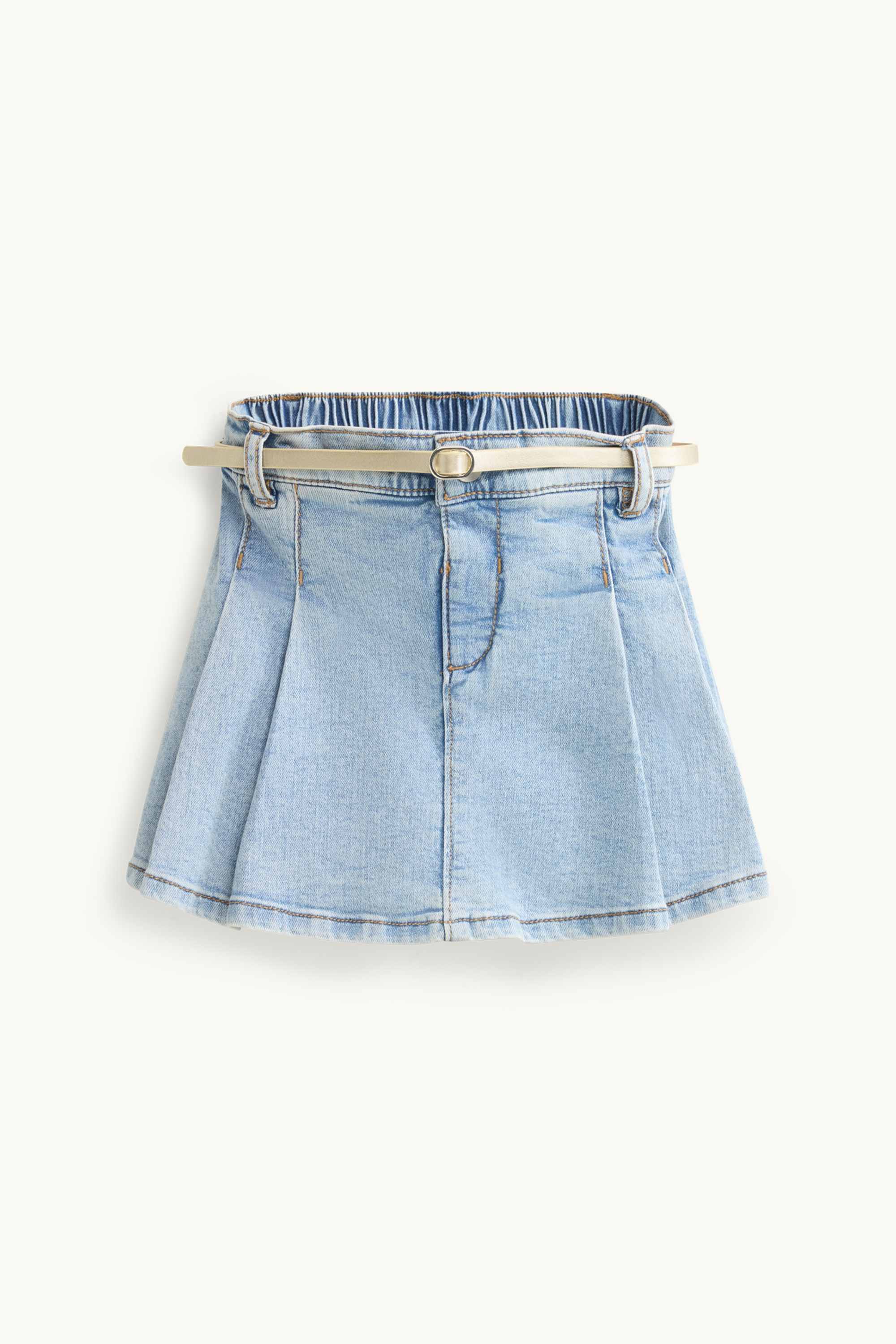 Denim skort with belt blue
