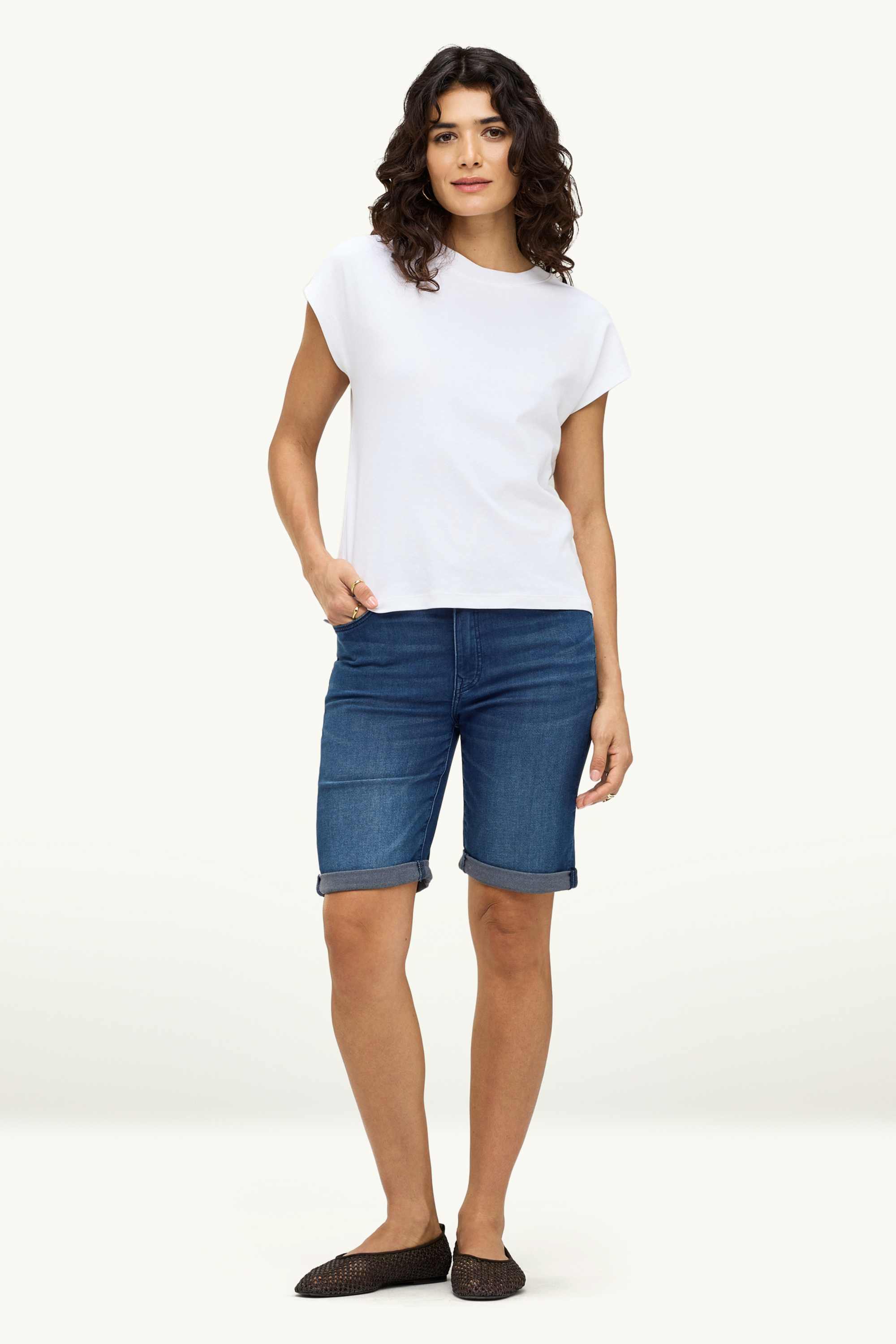 Denim Bermuda shorts - mid-rise waist - jog denim blue denim