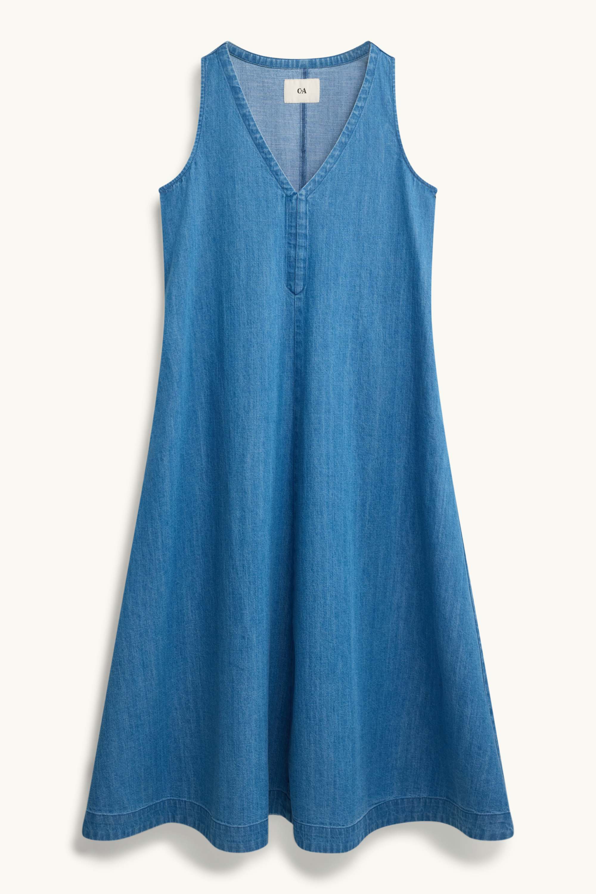 Denim dress with V-neck blue denim