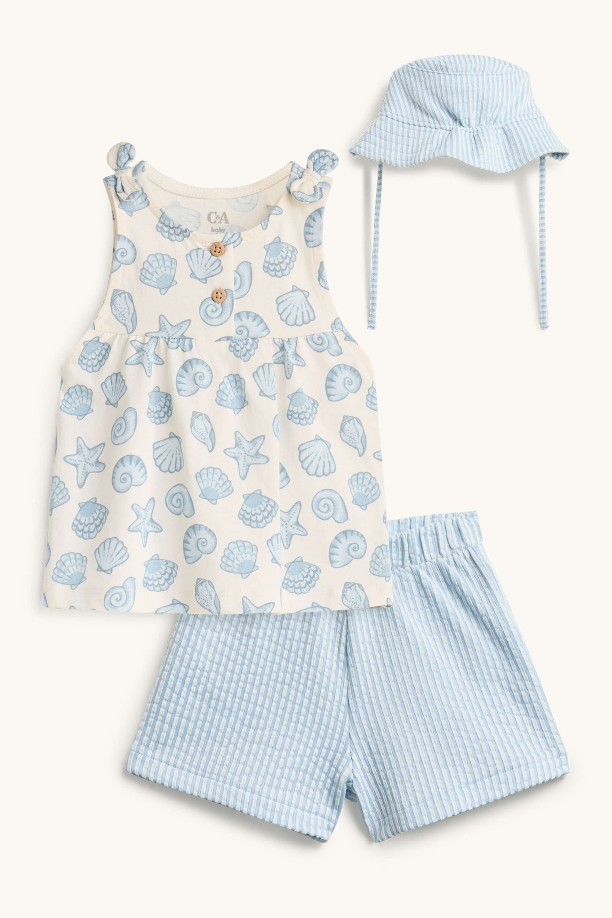 Scallop - baby outfit - 3 piece white / light blue