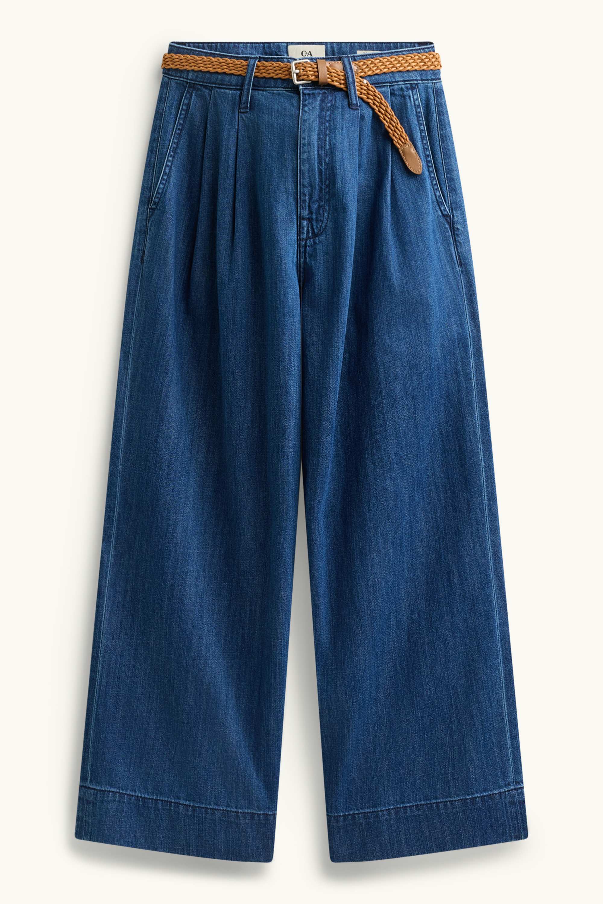 Cropped wide leg jeans with belt - mid-rise waist denim-dark blue