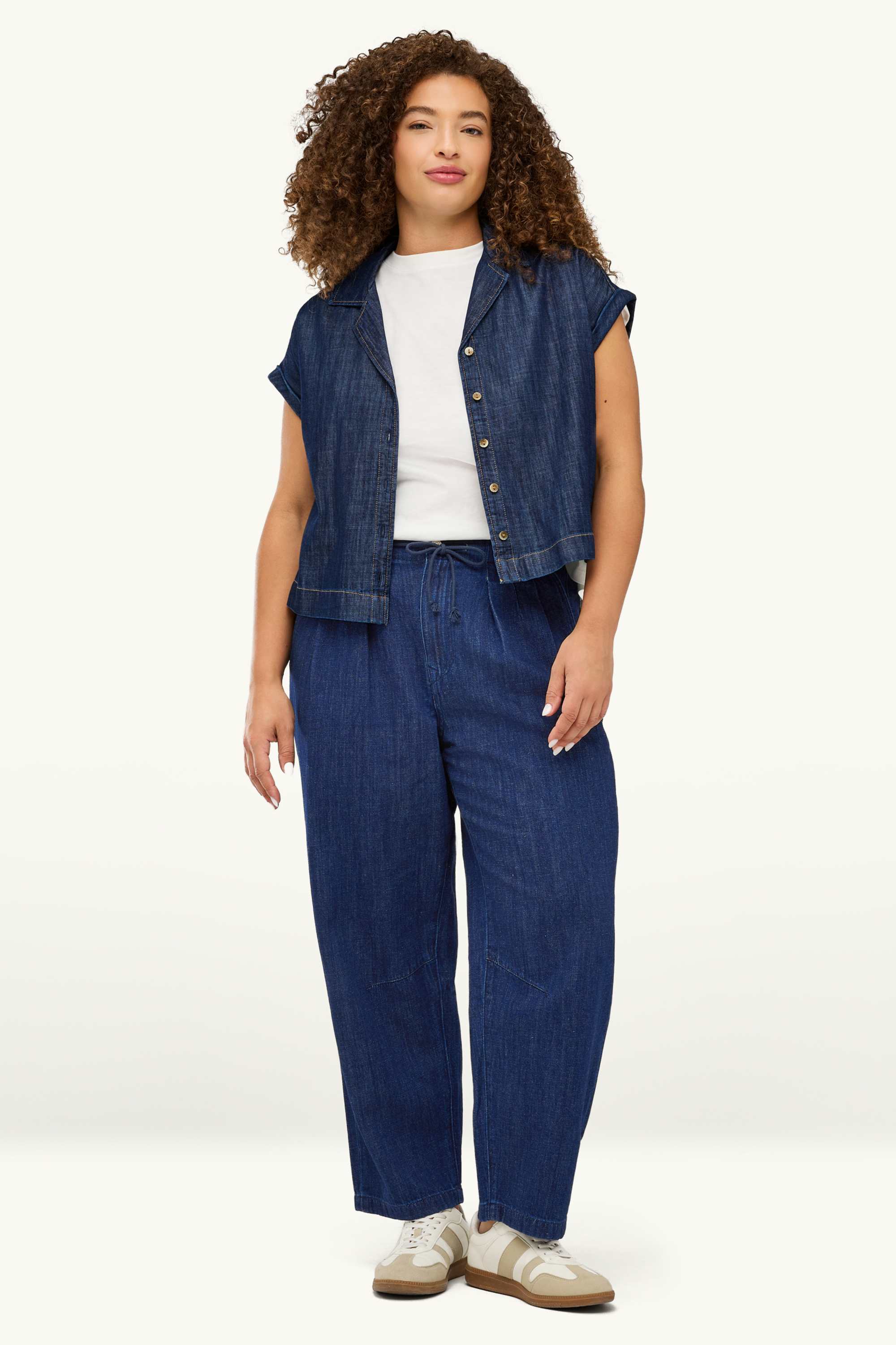 Barrel jeans - mid-rise waist denim-dark blue
