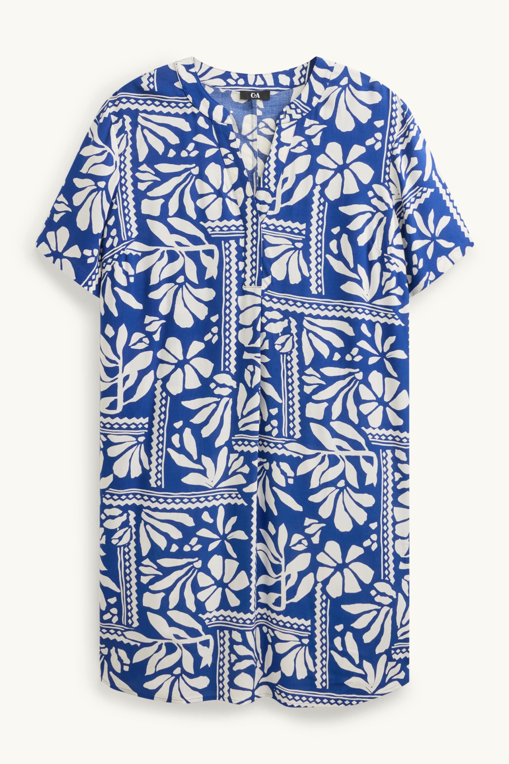 V-neck dress - patterned blue / white