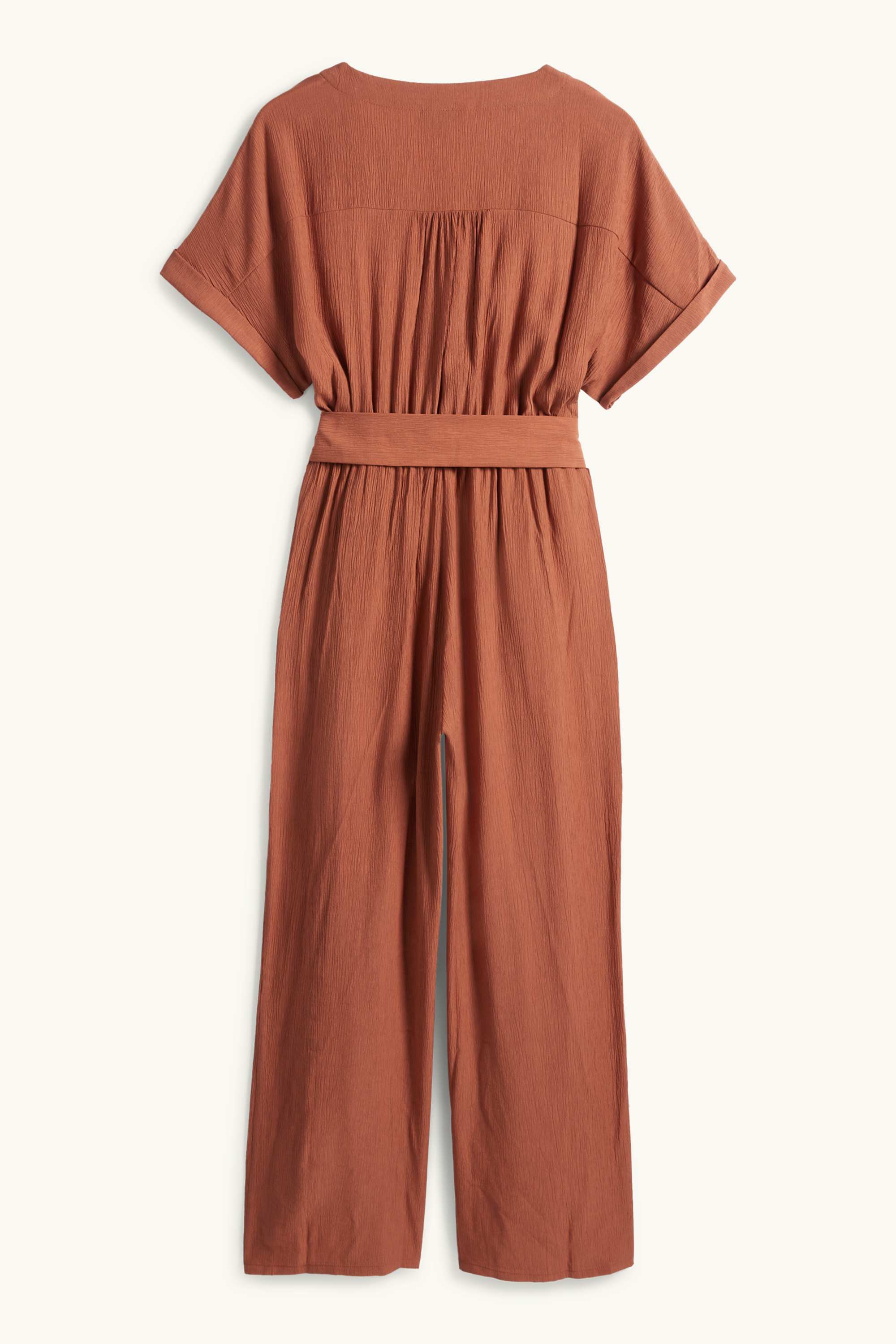 Jumpsuit with belt - textured brown
