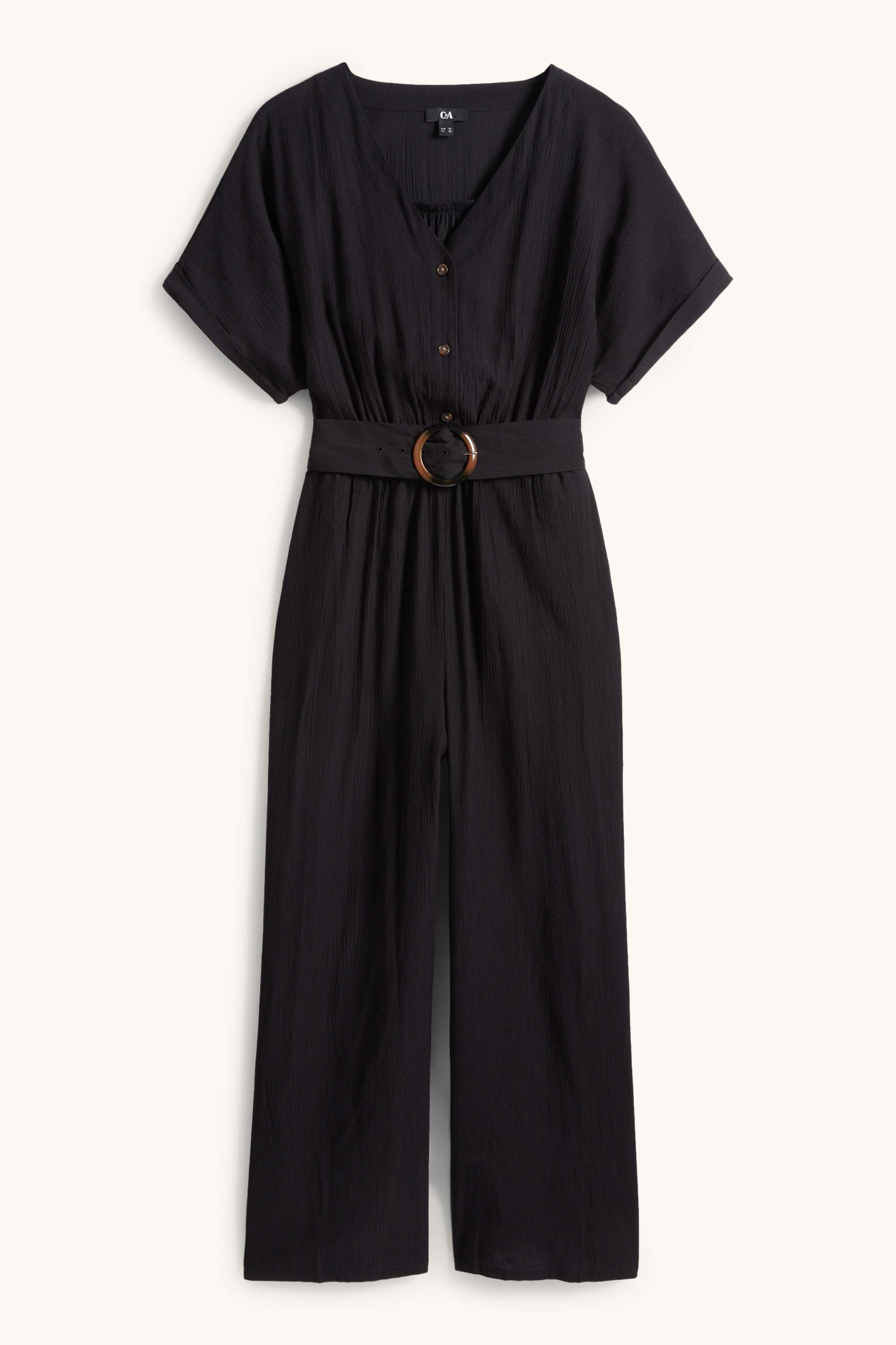 Jumpsuit with belt - textured black