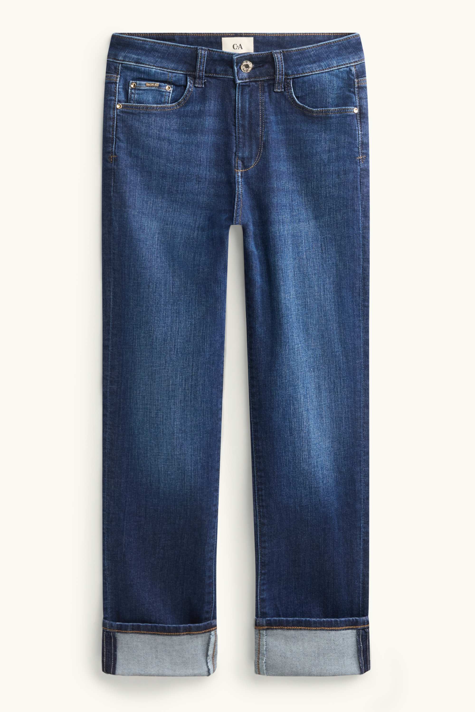 Cropped straight jeans - mid-rise waist - LYCRA® denim-dark blue