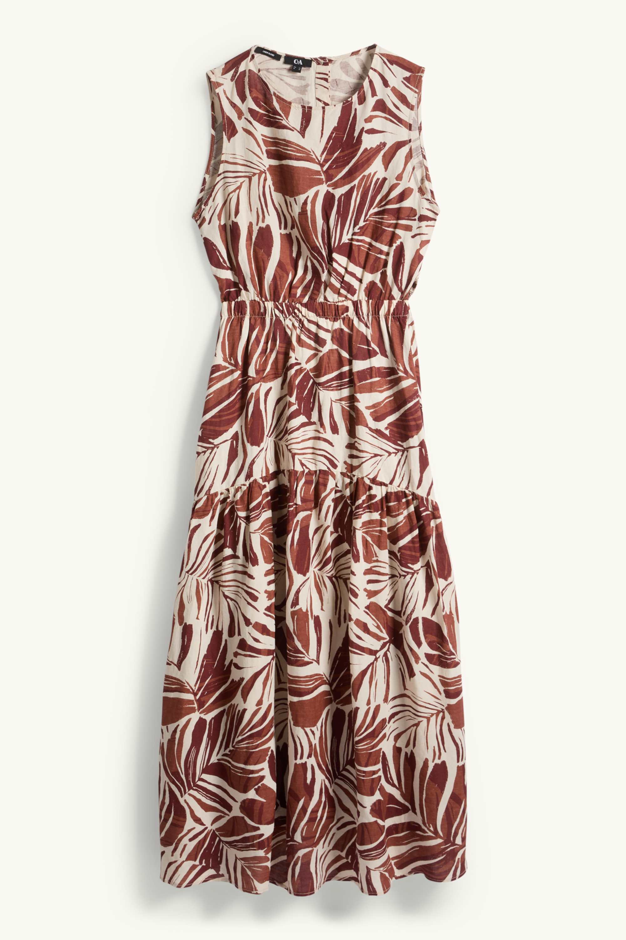 Fit & flare dress - linen blend - patterned brown / cremewhite