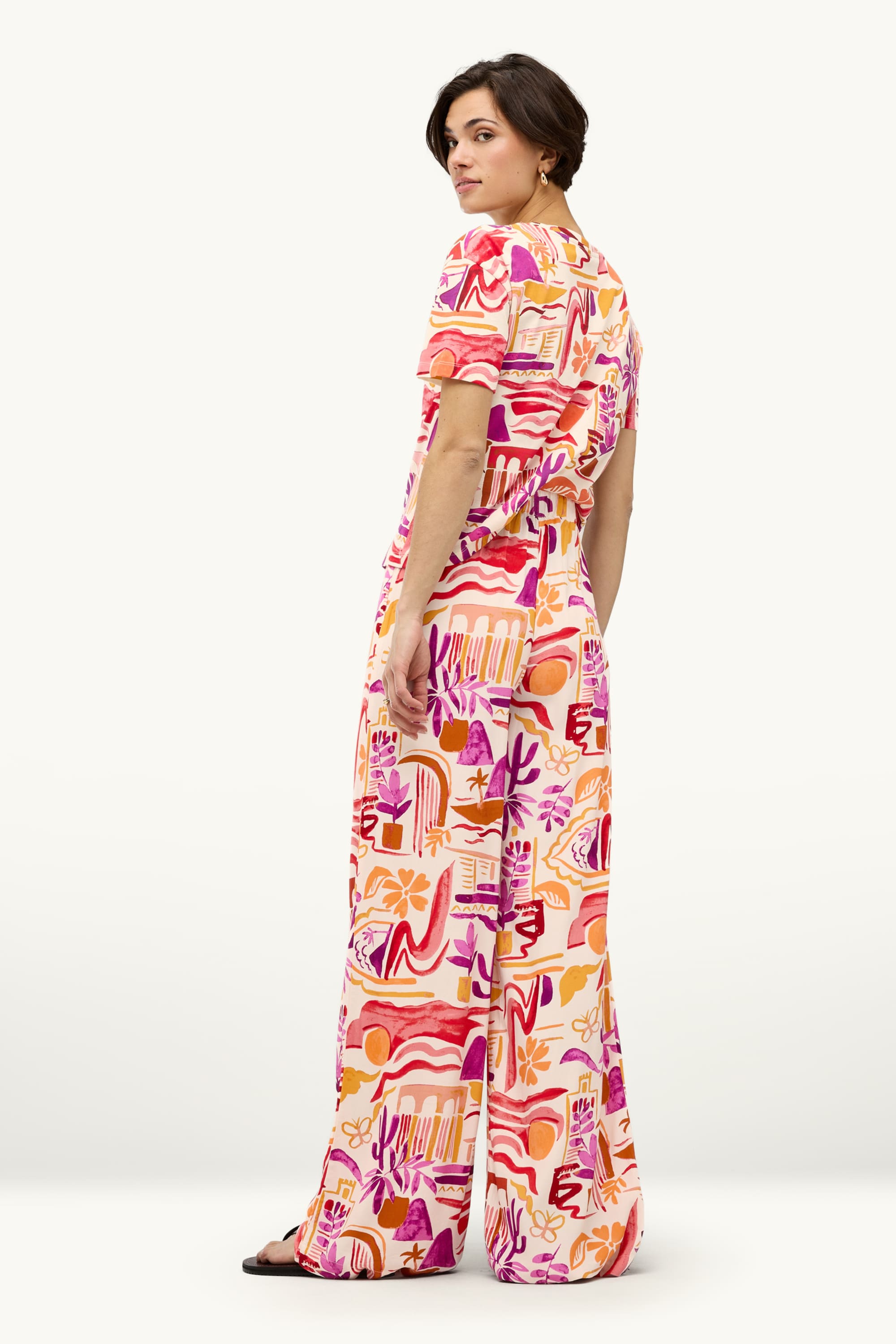 Cloth trousers - mid waist - palazzo - patterned orange