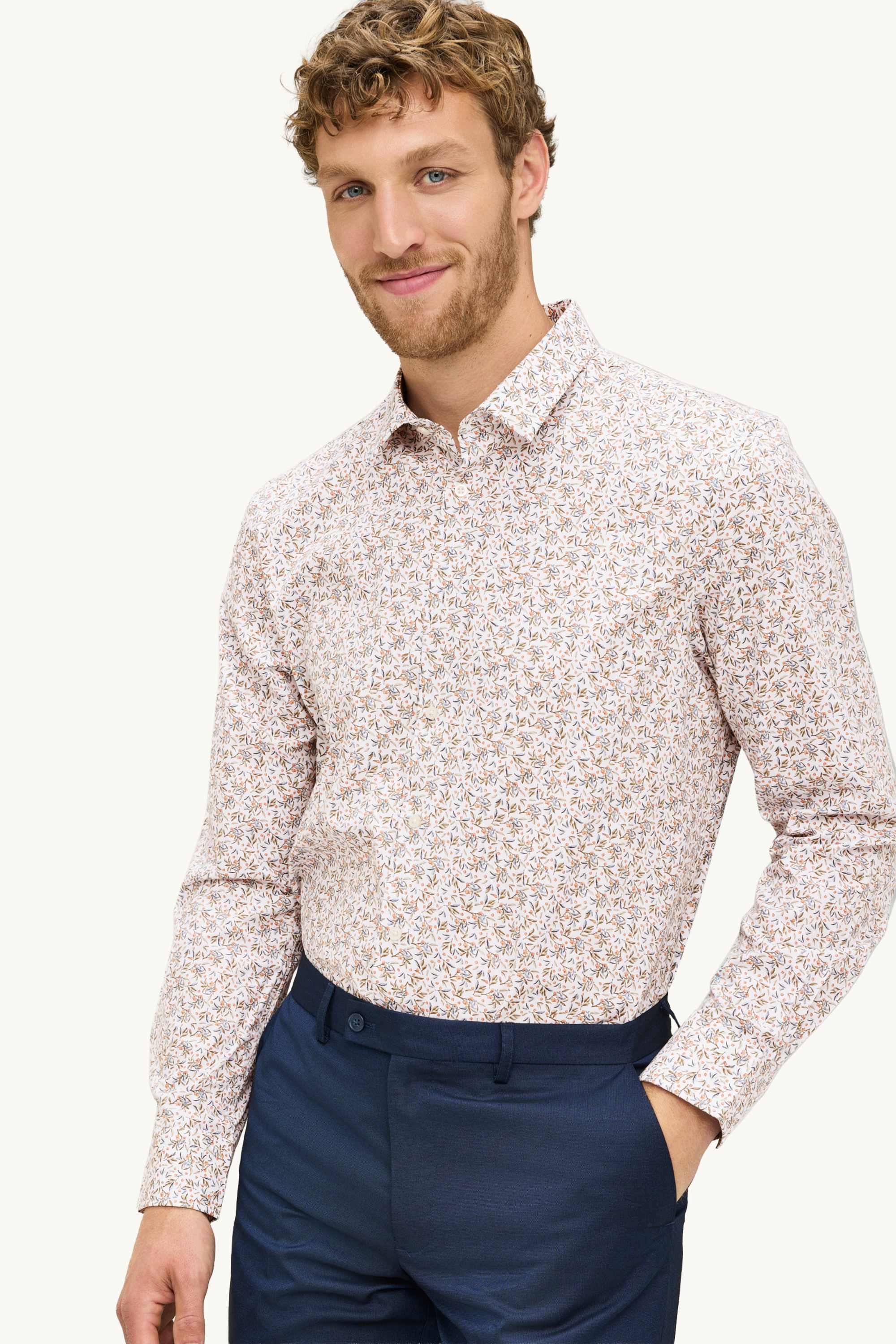 Shirt - regular fit - kent collar light brown