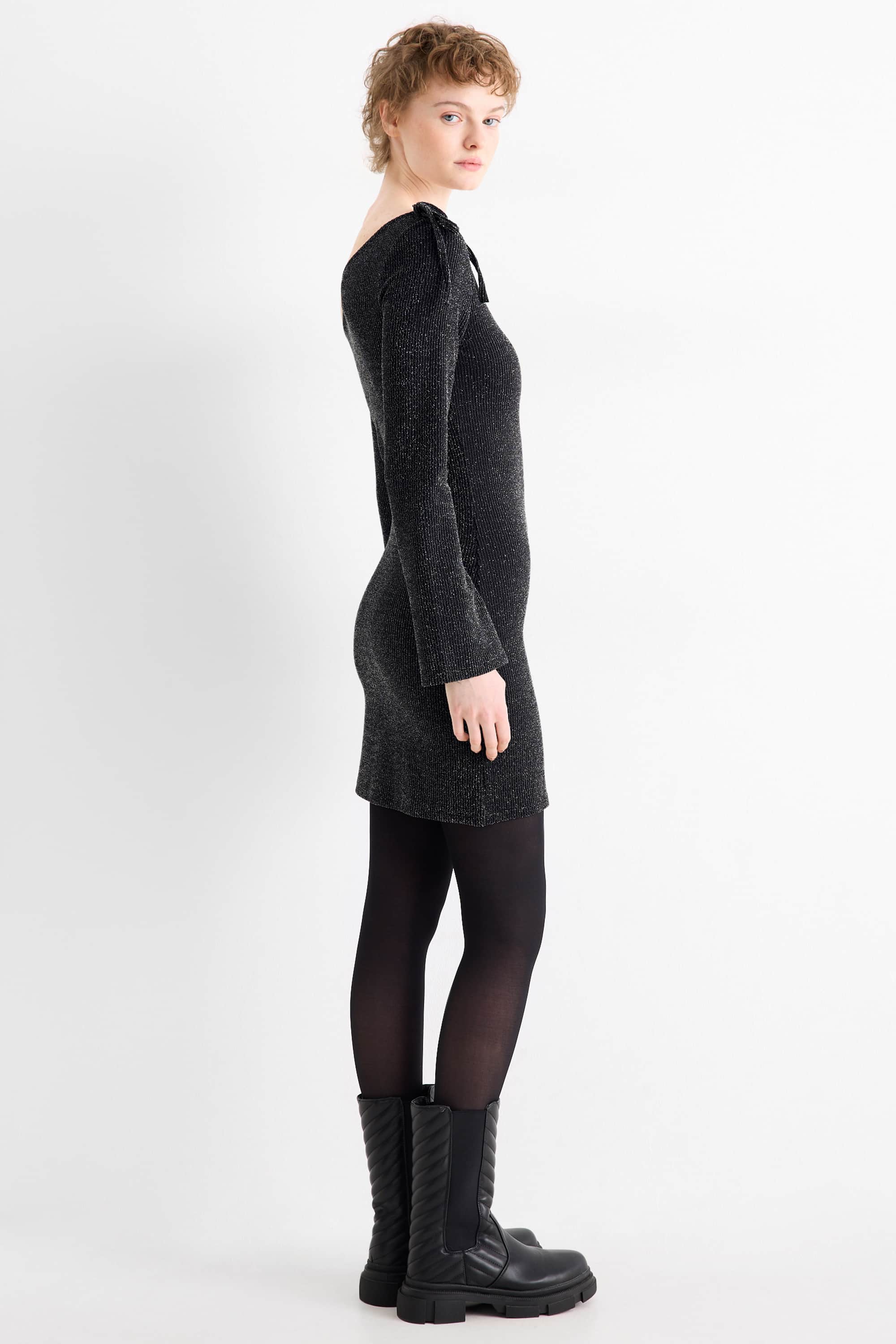 Bodycon dress - ribbed - shiny black