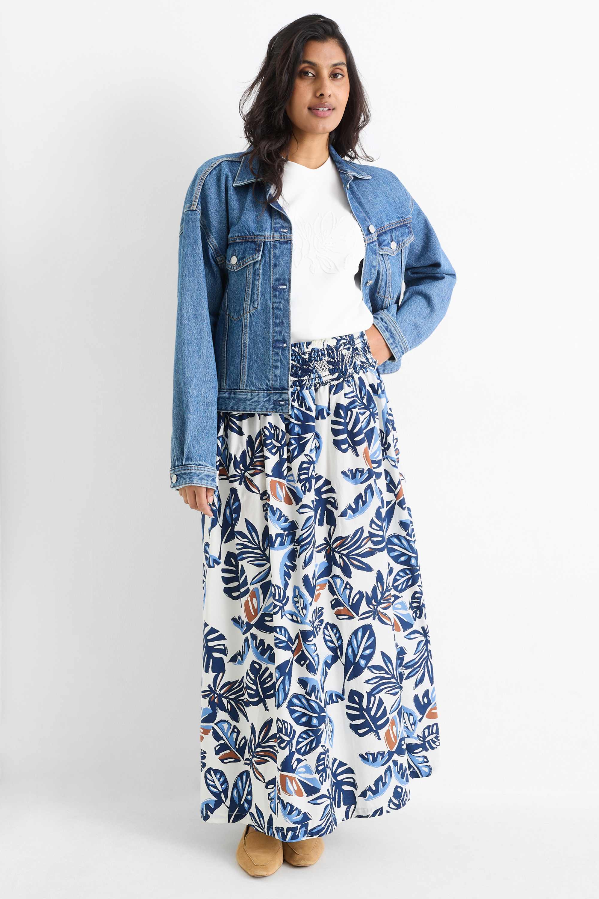 Skirt - patterned dark blue / white