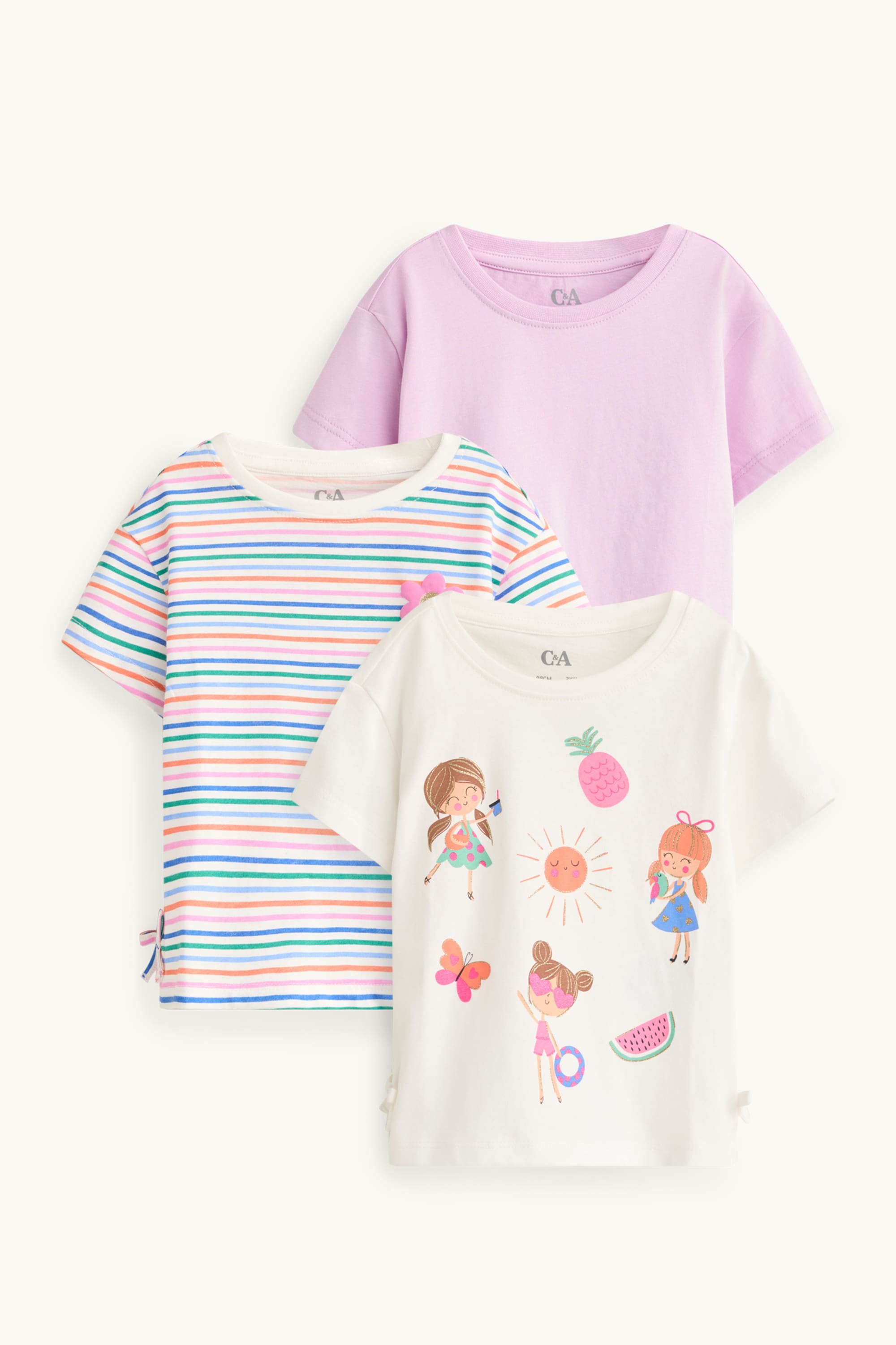 Multipack of 3 - flowers and summer - short sleeve T-shirt purple / white