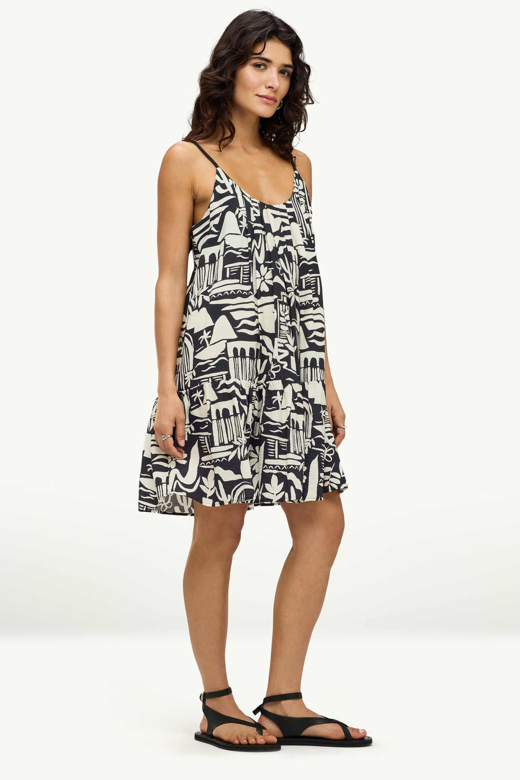 Dress - straight fit - patterned black / white