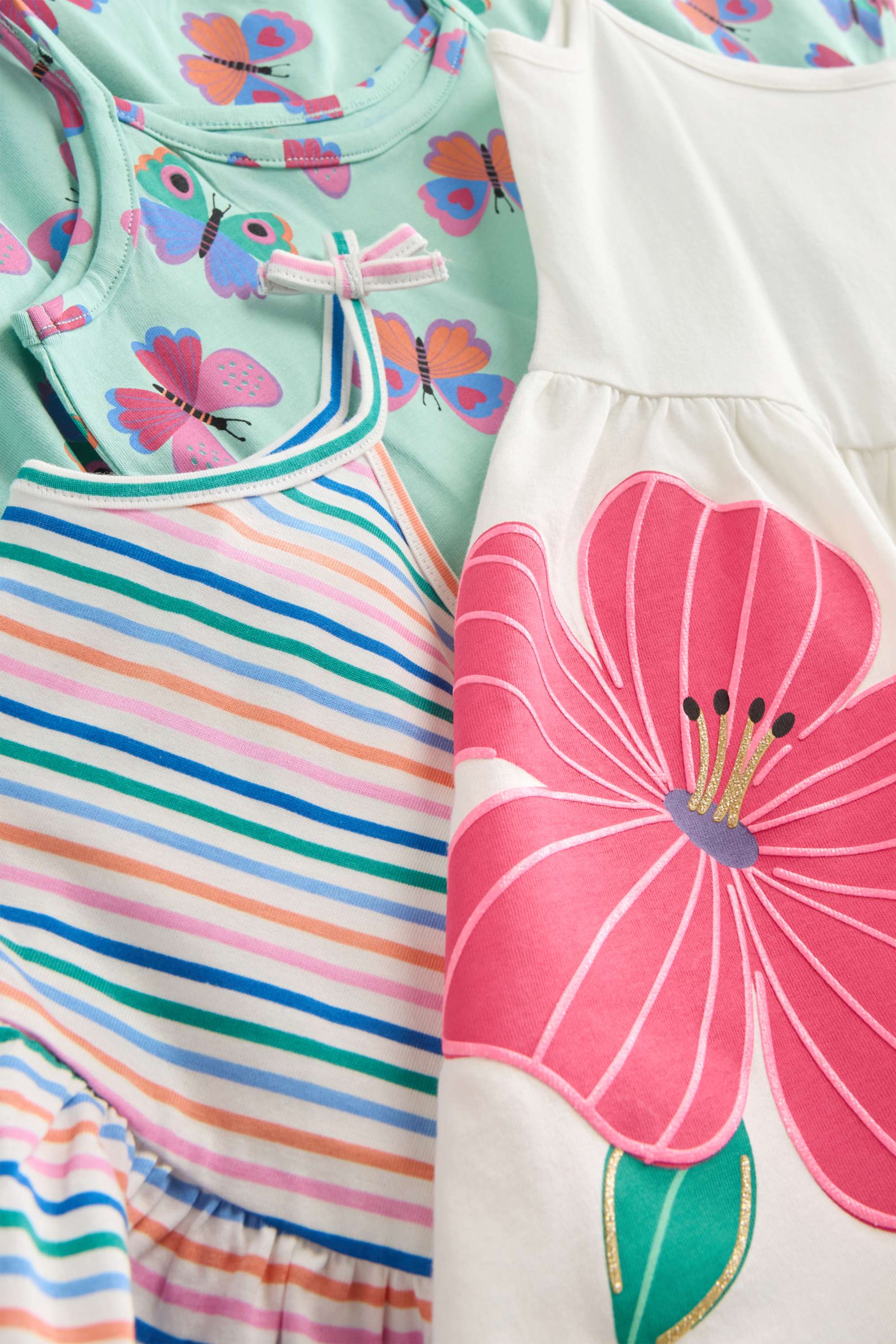 Multipack of 3 - flower and butterfly - dress - striped white / turquoise