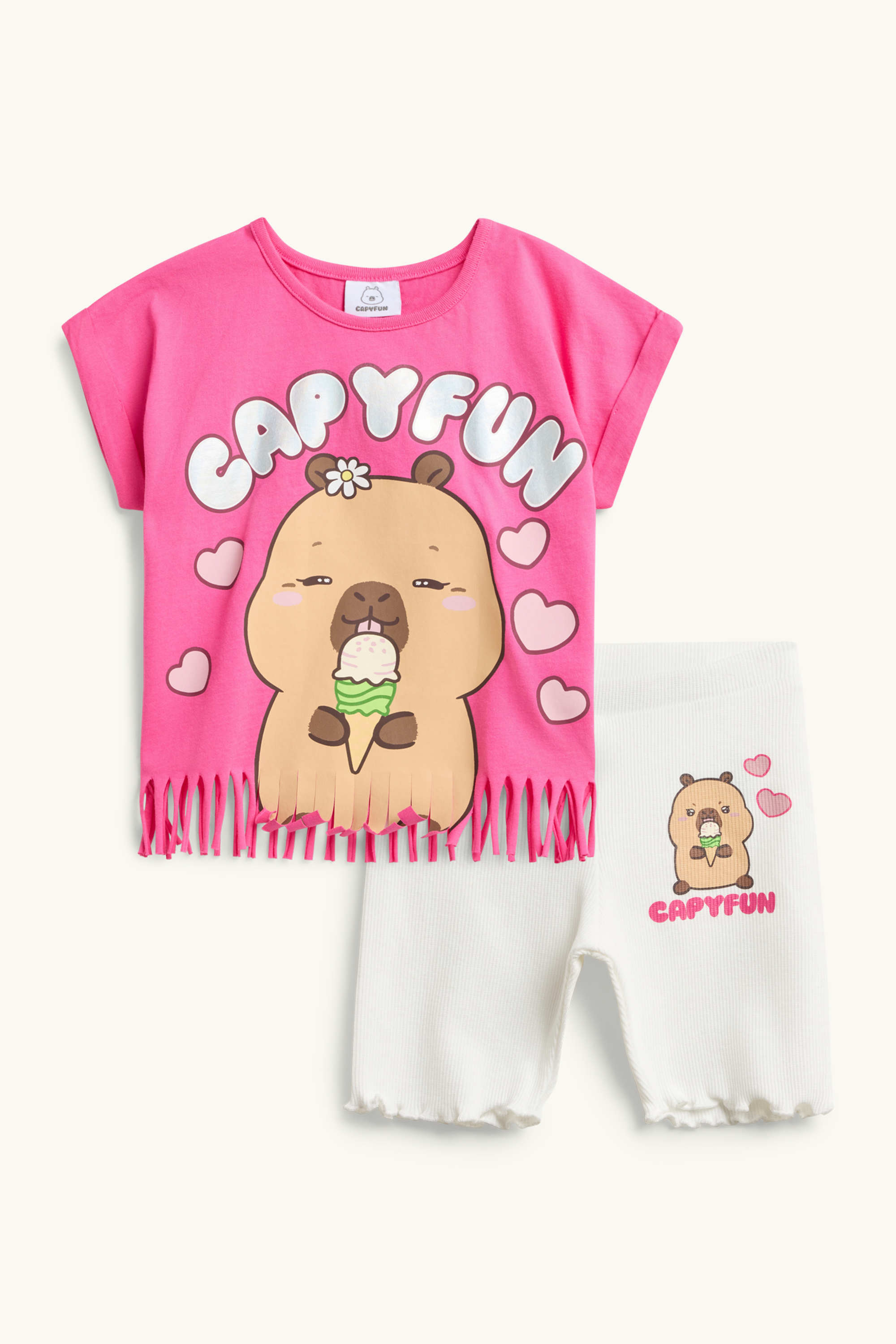 CapyFun - set - short sleeve T-shirt and shorts - 2 piece white / pink