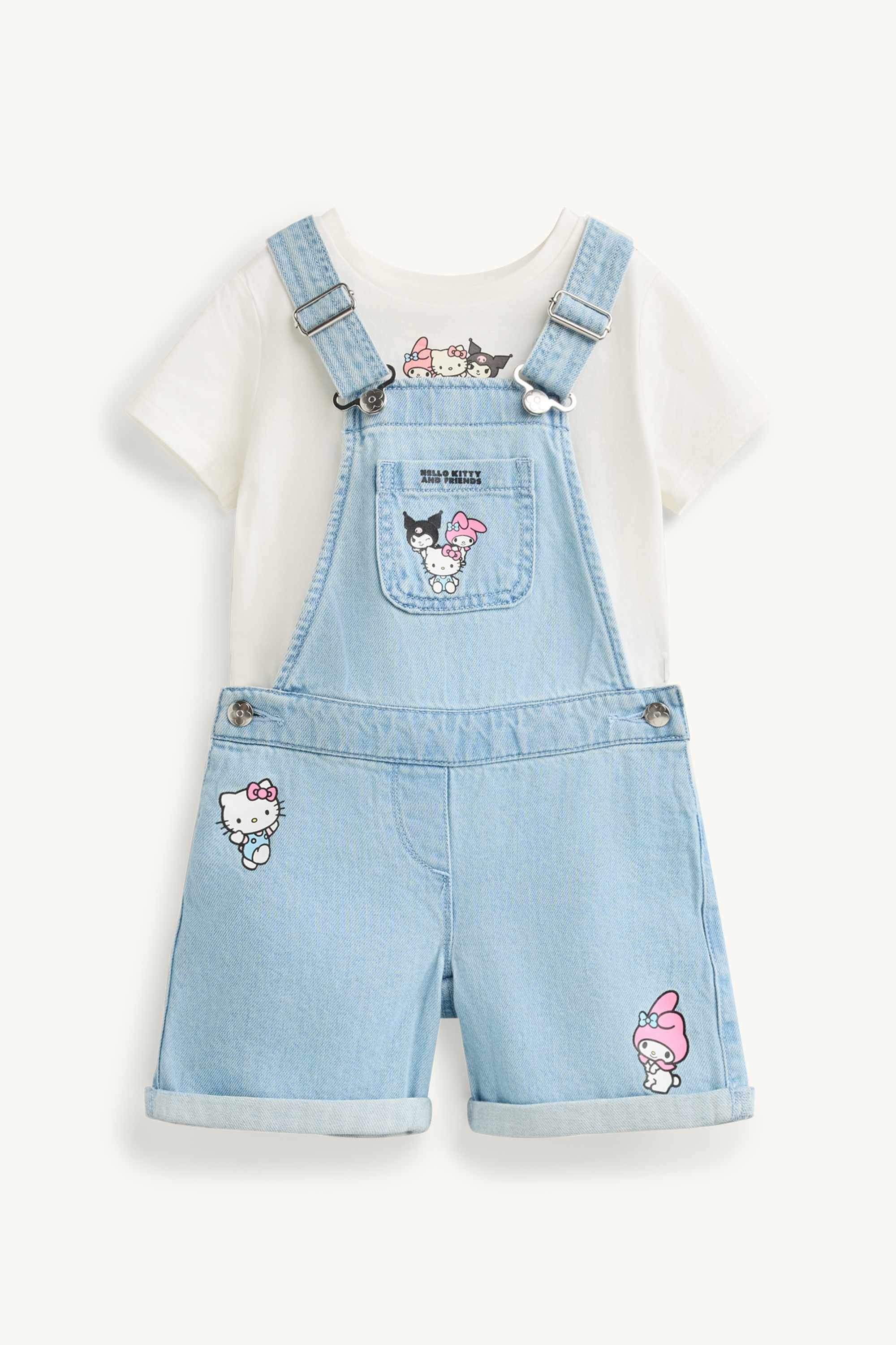 Hello Kitty and Friends - set - short sleeve T-shirt and denim dungaree shorts denim-light blue