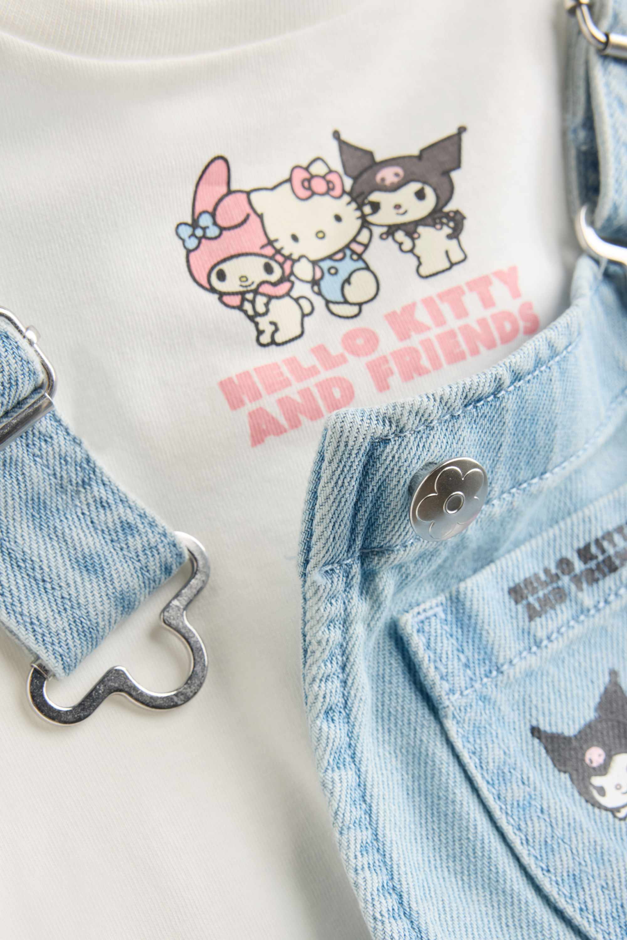 Hello Kitty and Friends - set - short sleeve T-shirt and denim dungaree shorts denim-light blue