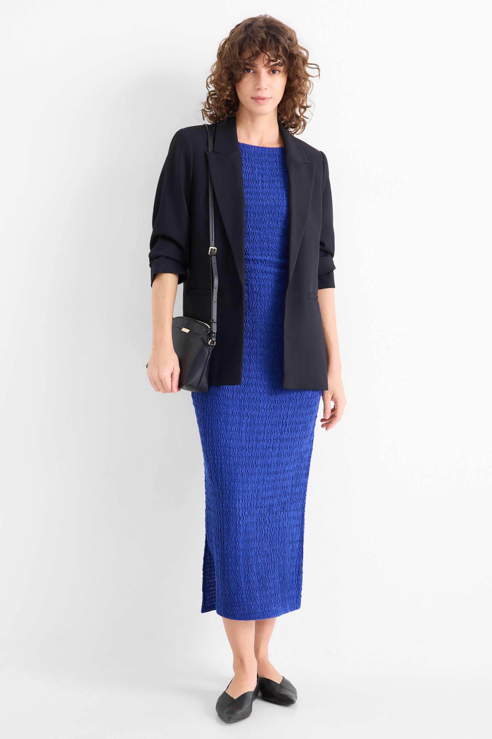 Bodycon dress - textured dark blue