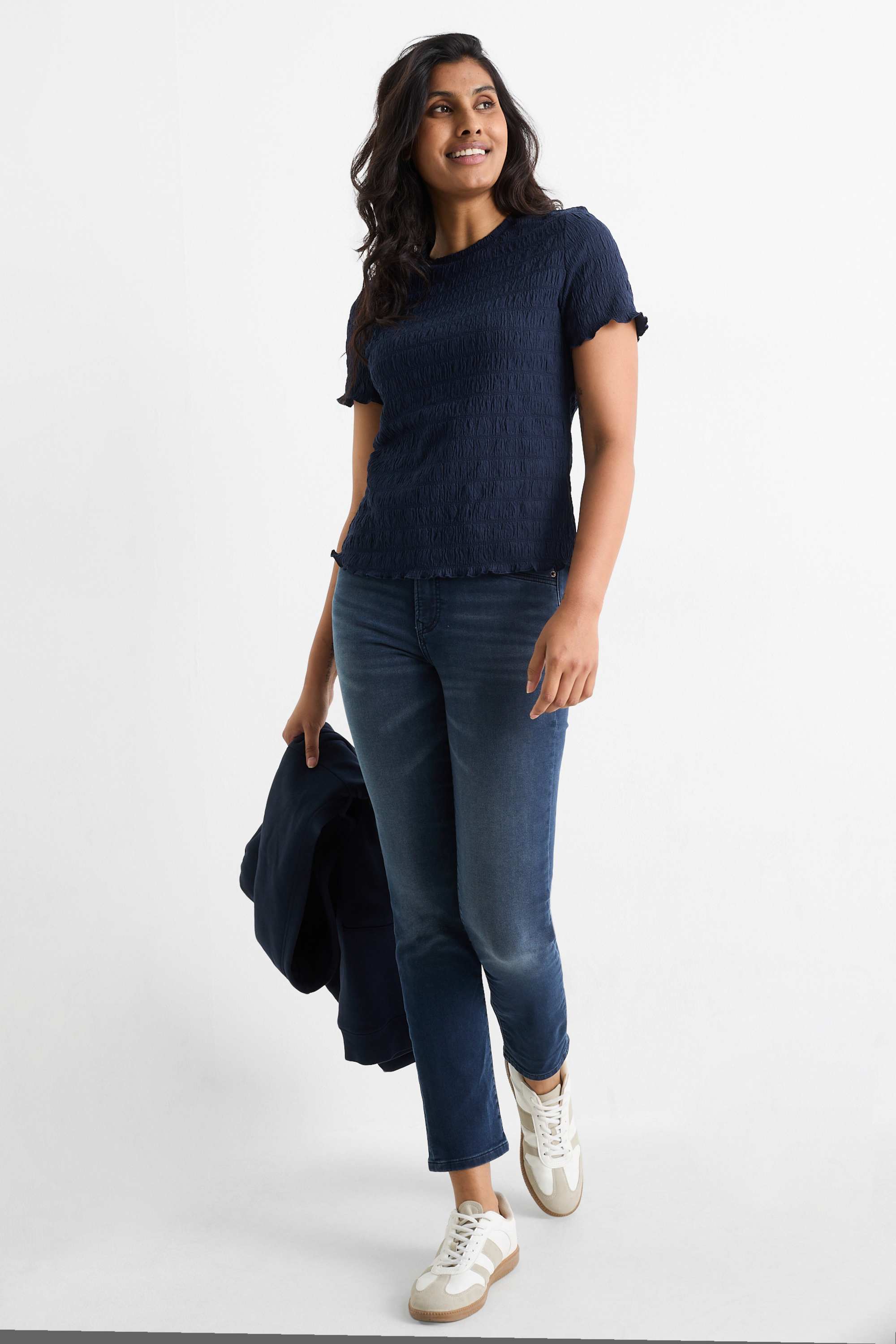 T-shirt - regular fit - smocked dark blue